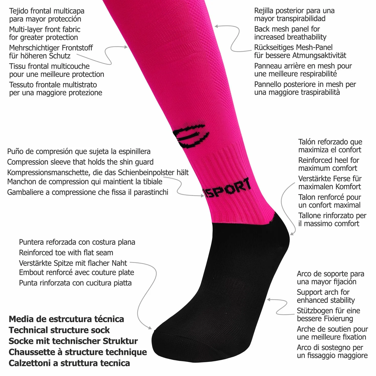 Calcetines Hockey Largas Elásticas Tejidos técnicos alto rendimiento cubre rodillas