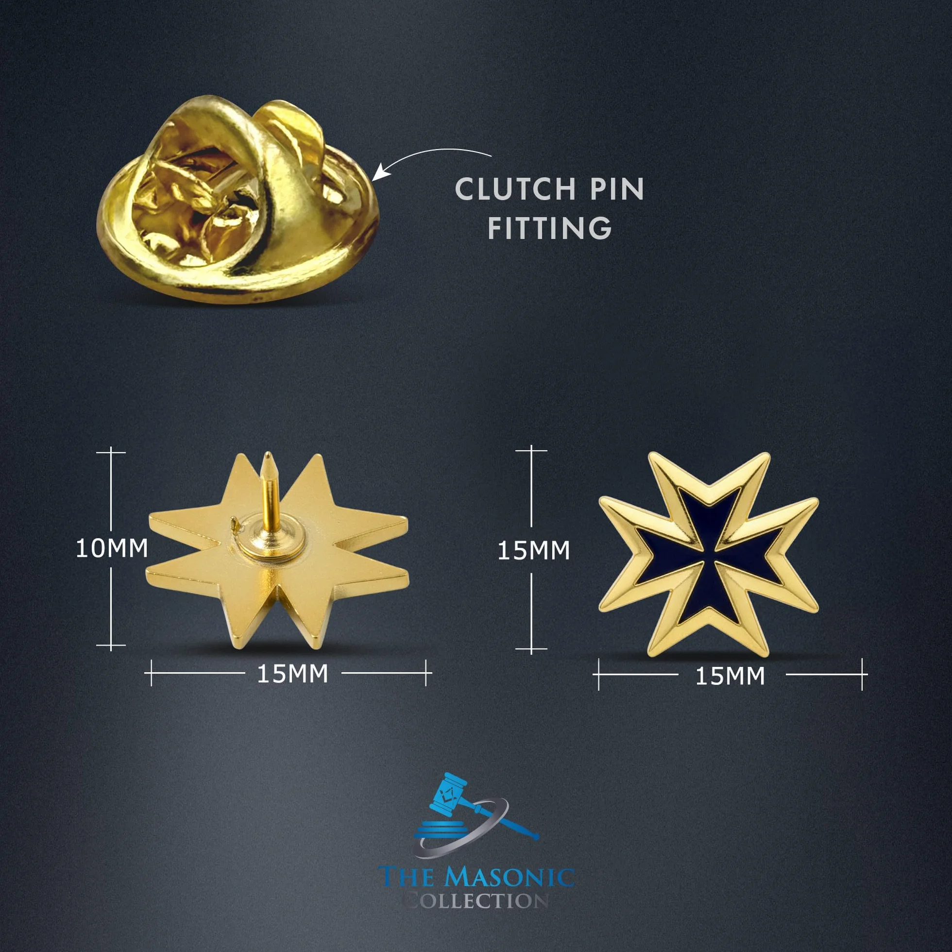 THE MASONIC COLLECTION - Insignia chapada en oro de los Caballeros de Malta - Ajuste de pin de embrague - Viene en bolsa transparente - Regalos masones para hombres
