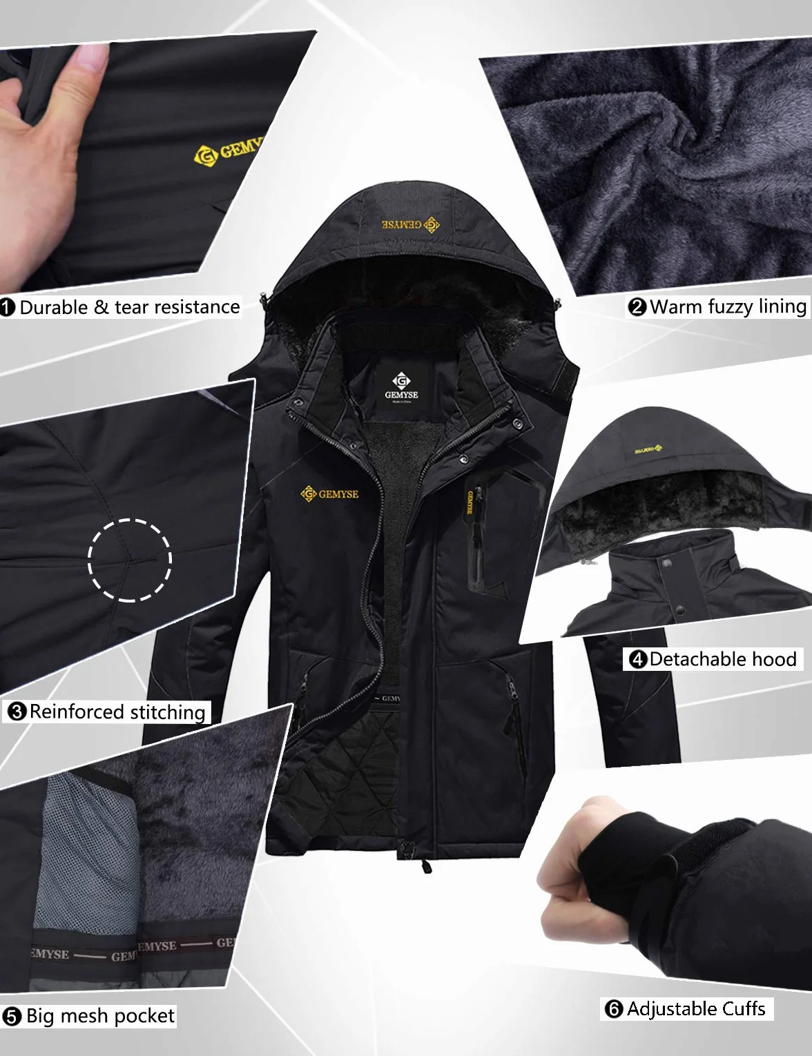 GEMYSE Chaqueta de Esquí Impermeable Hombre Abrigo Invierno Aire Libre Capucha