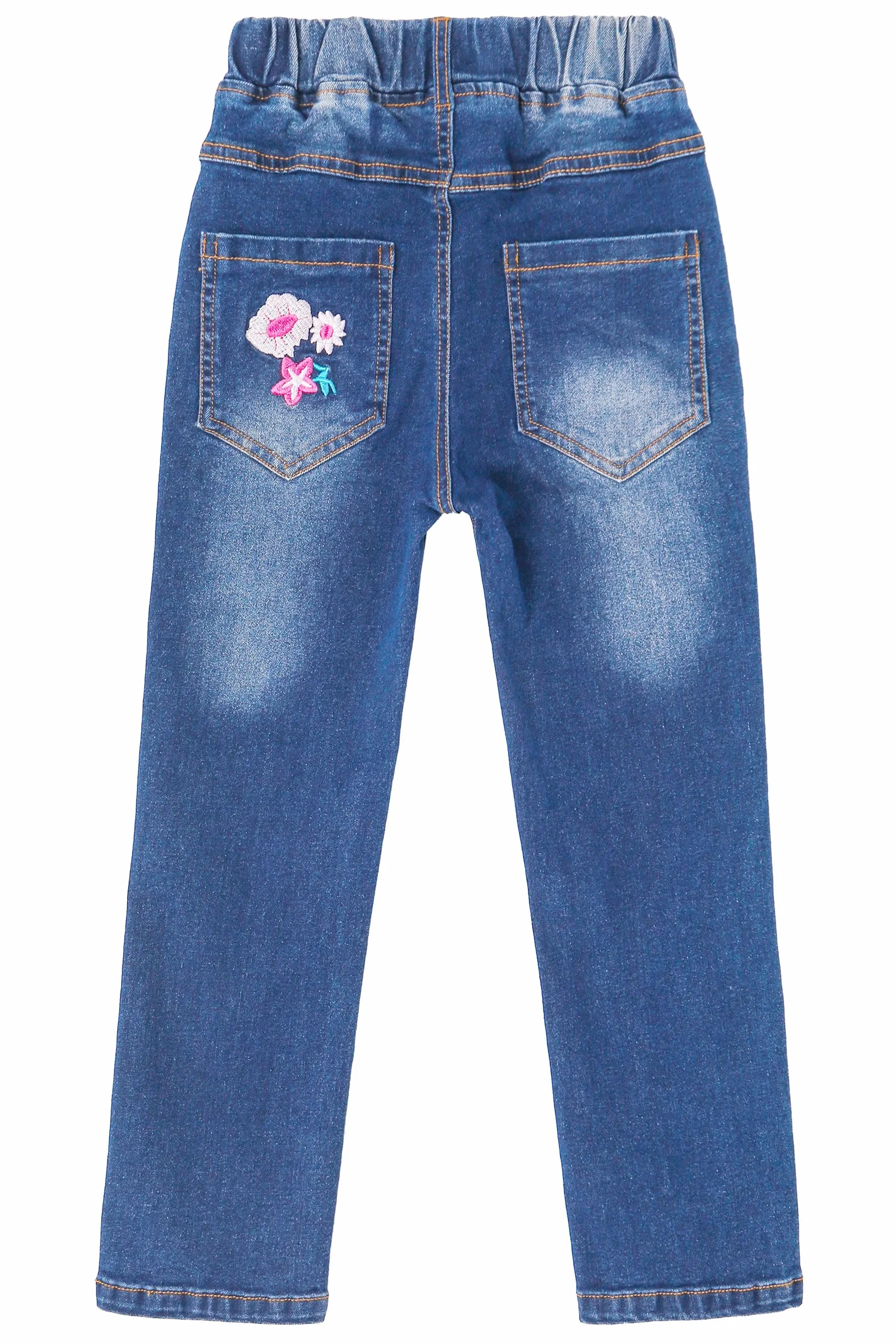KIDSCOOL SPACE Vaqueros Bordados Niña, Pantalones de Mezclilla con Cintura Elástica