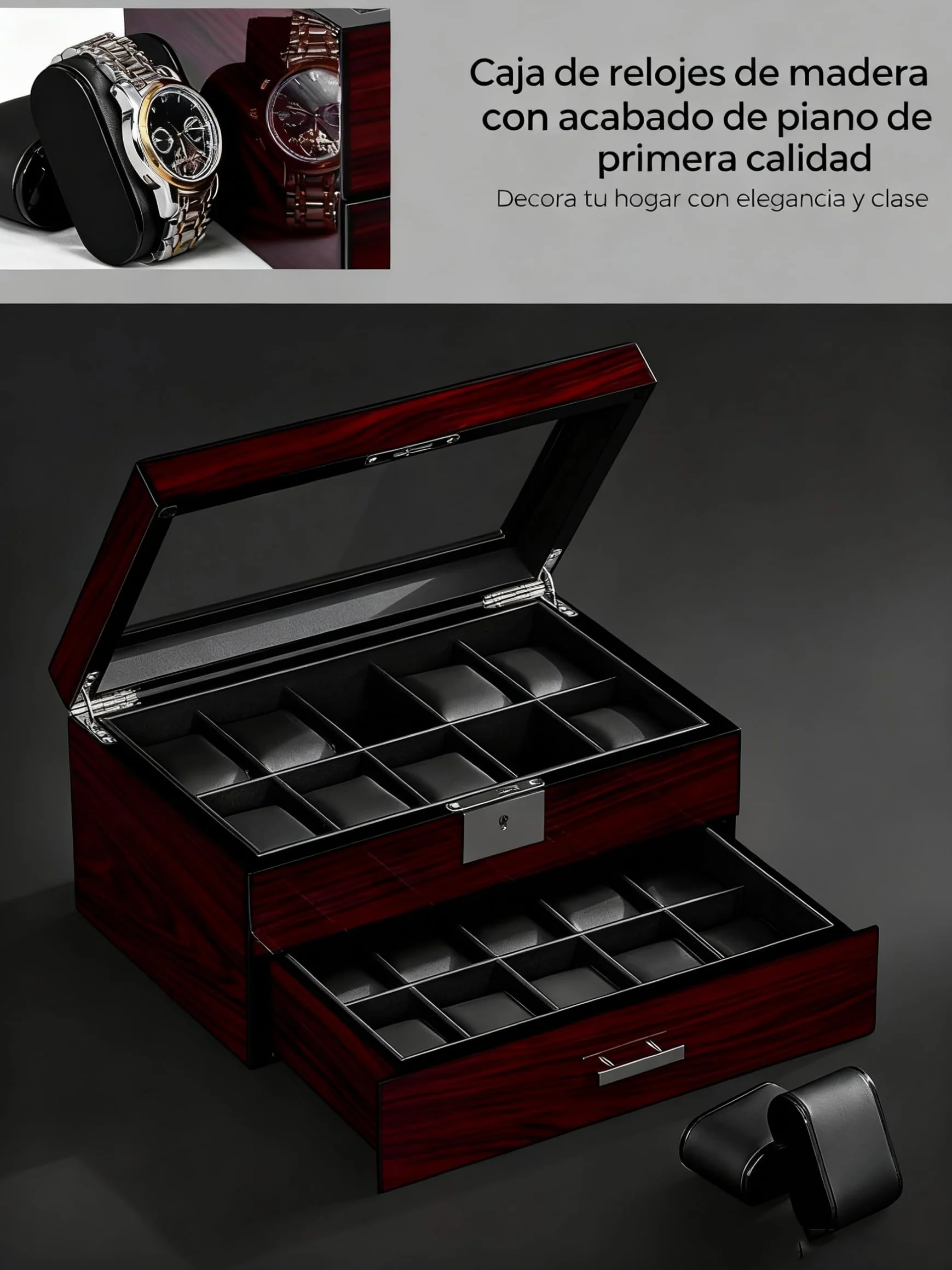 ANWBROAD Caja para Relojes 20 Compartimentos Con Cerradura Vitrina 2 Niveles JWB002Y