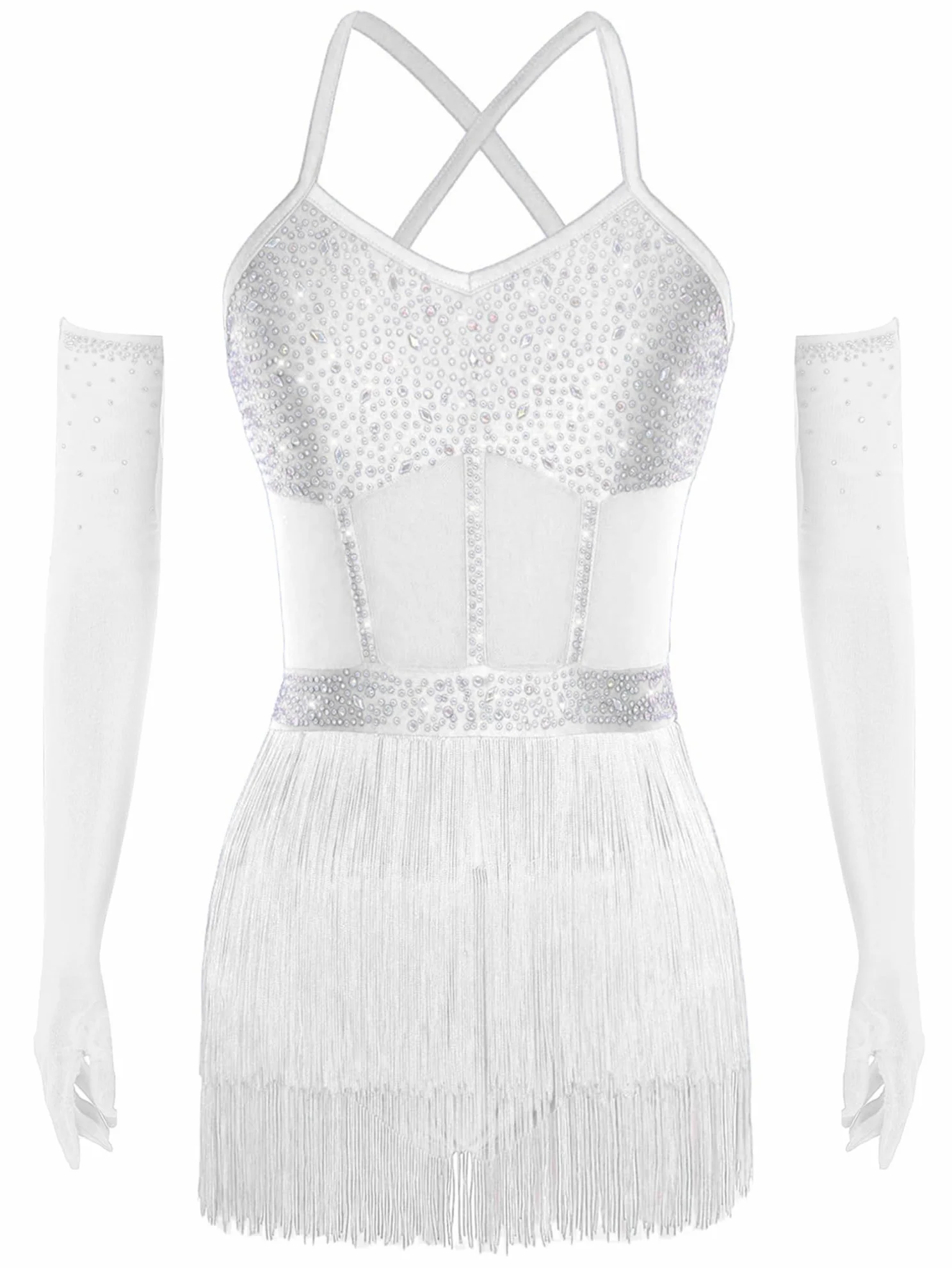 JEATHA Maillot De Baile Latino para Mujer Vestido con Flecos Lentejuelas Traje De Baile Salsa Cha Cha Rumba
