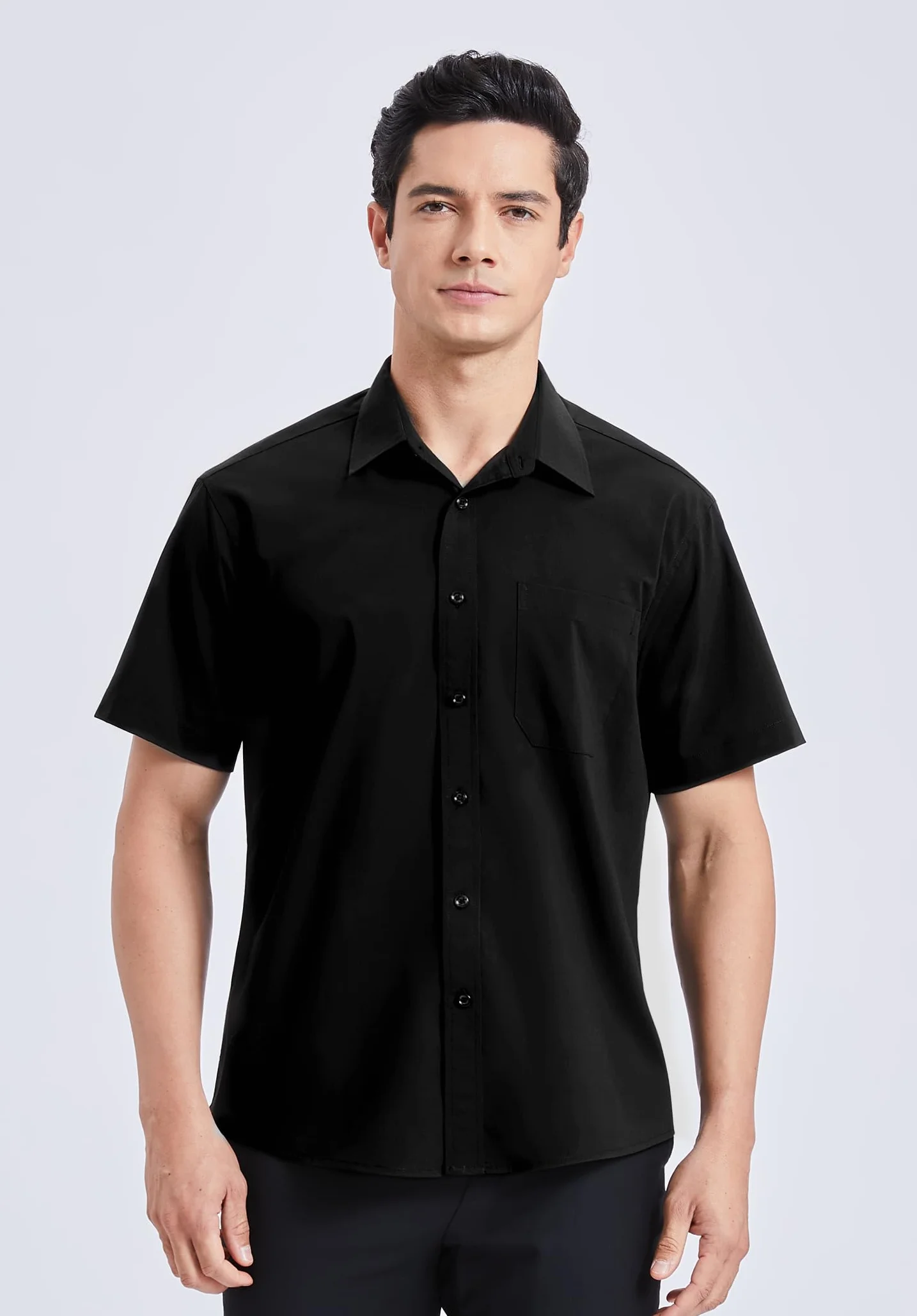 HISDERN Camisa de Vestir Manga Corta Hombre - Sólida con Bolsillo Pecho S-4XL