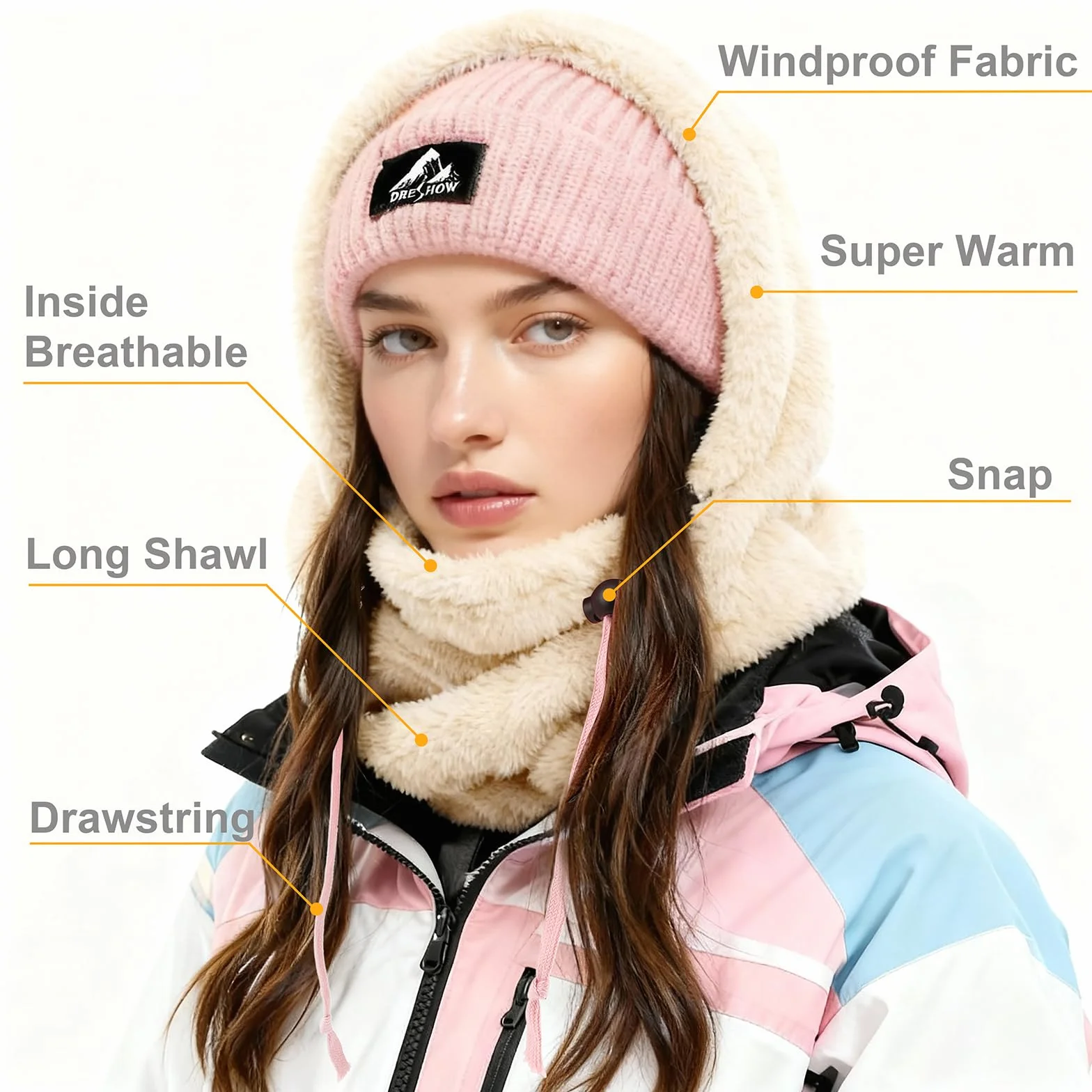 DRESHOW Pasamontañas Térmico Forro Polar Cálido Máscara Facial Calentador Cuello Deportes Clima Frío