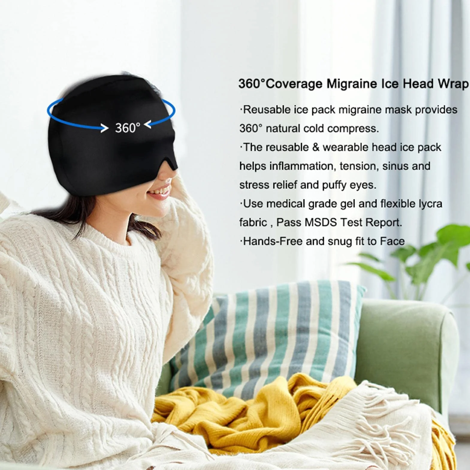Sombrero para Dolores de Cabeza - Paquete de Cabeza de Hielo de migraña de 360 Grados | Cómodo y elástico para Alivio de migrañas y Dolores de Cabeza, Gorro de Dolor de Cabeza para frío