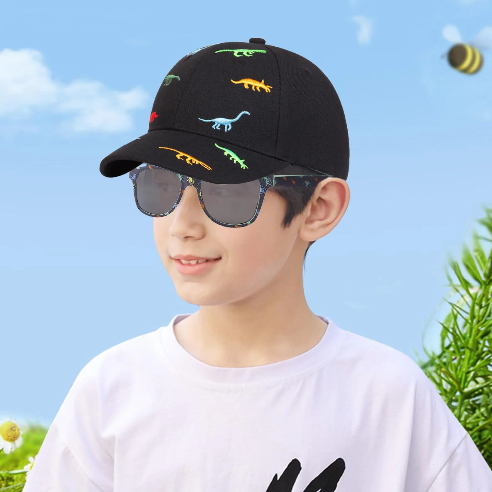 Gorra de Béisbol Niños Dinosaurio Ajustable Protección UV 3-8 Años
