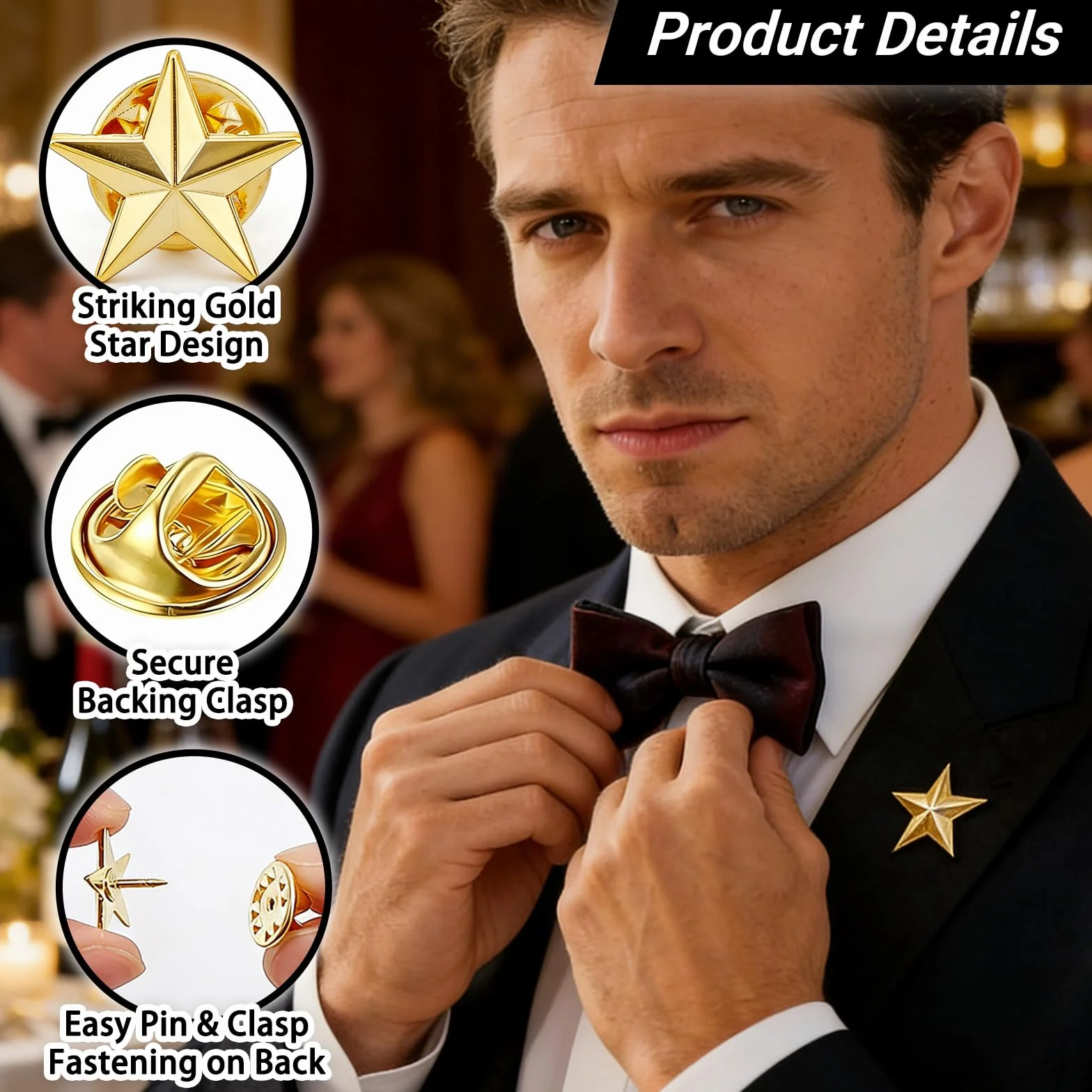 10 Piezas Pin de Solapa Estrella Dorada de Aleación de Zinc, Insignia de Estrella, Broche Decorativo para Chaqueta Camisa Mochila, Accesorio para Celebraciones, Eventos y Regalos