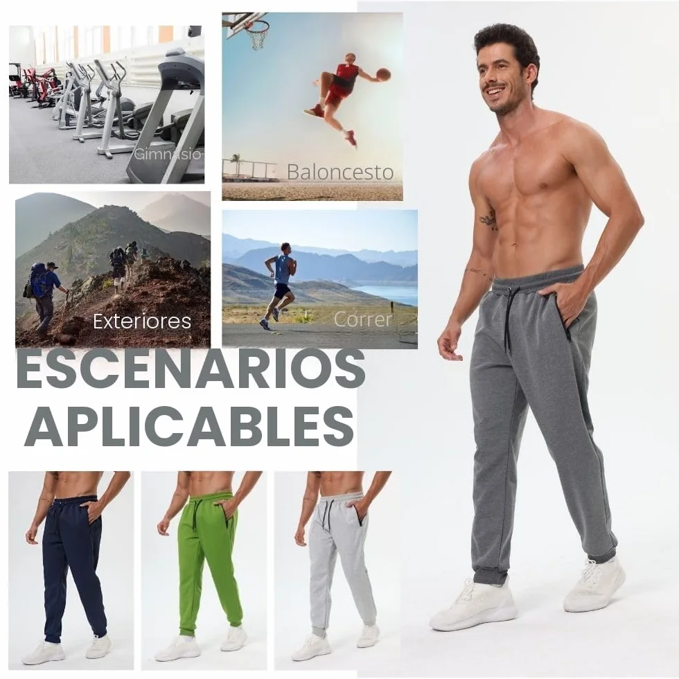 Paquete de 3 pantalones deportivos para hombre con bolsillos con cremallera