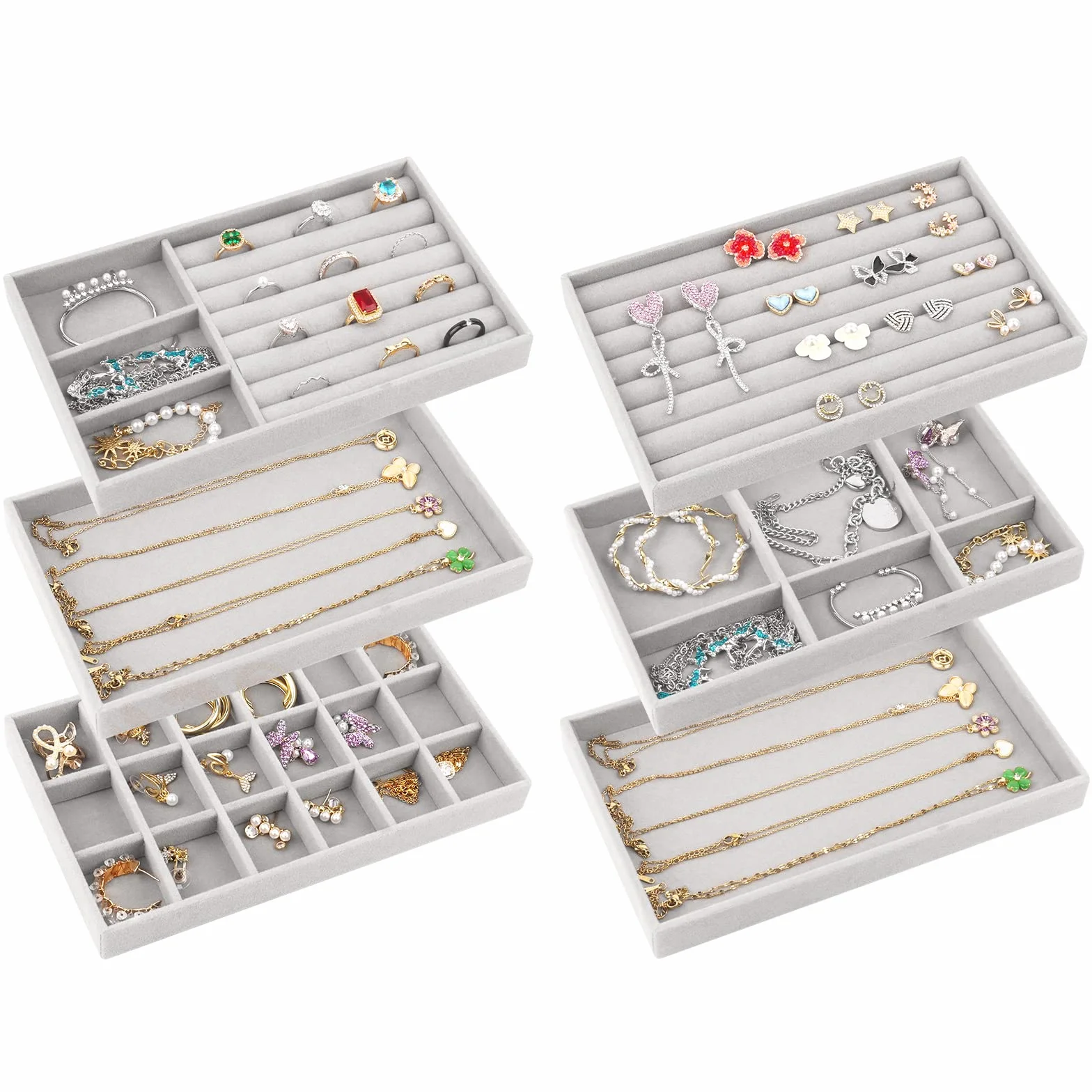 talifoca 6 Pcs Organizador De Joyas,Organizador Joyas Cajones,Apilables Bandeja Joyas,Organizador de Joyería de Terciopelo Para Guardar y Exhibir Aretes, Collares
