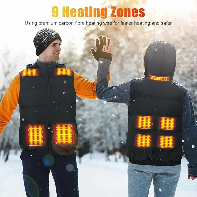 Chaleco calefactable hombre con batería 10000mAh, chaqueta sin mangas, 3 niveles de calor + 9 zonas