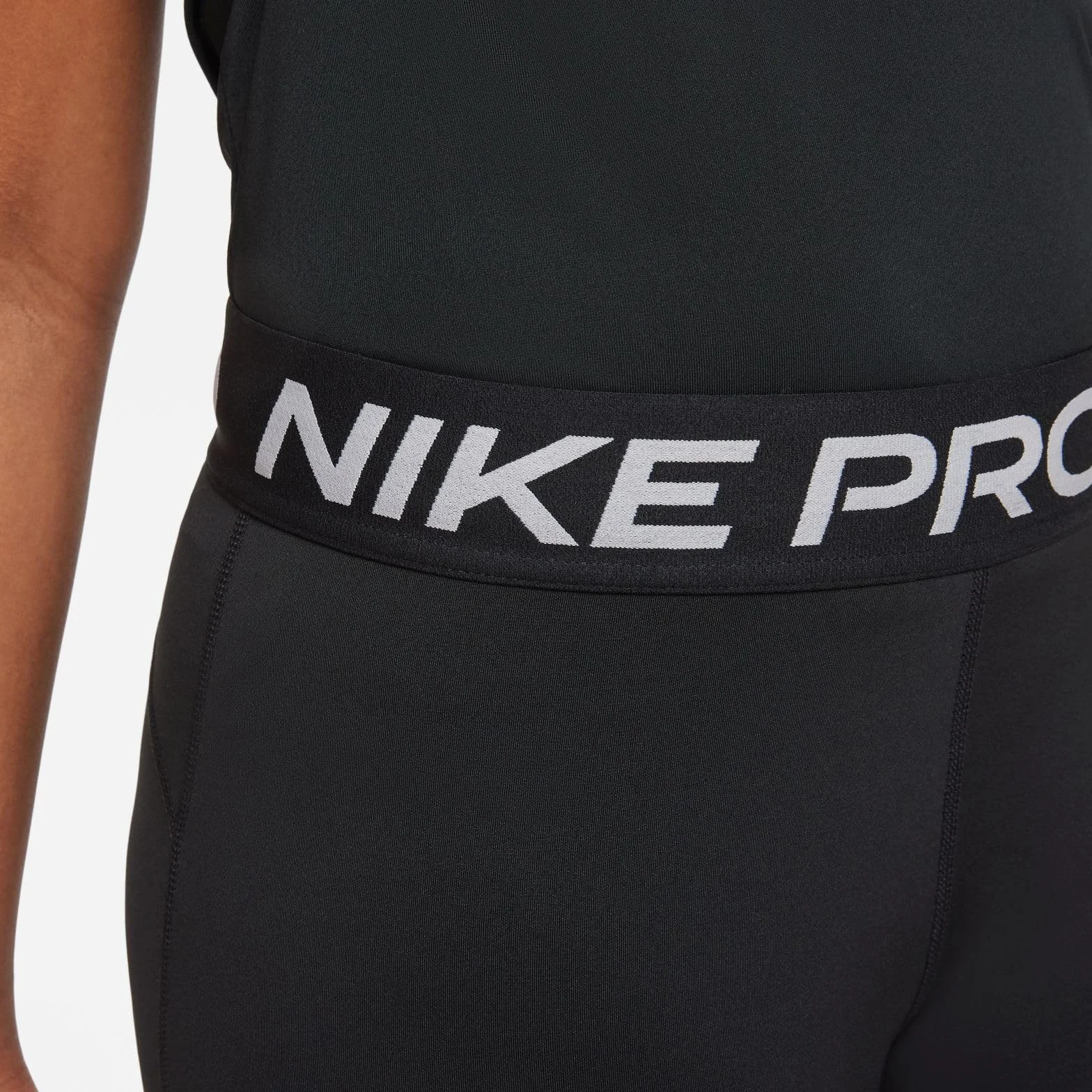 Nike Pro Dri-Fit Girl's Upper Thigh Length Tight Black/White DM8439-010 S+