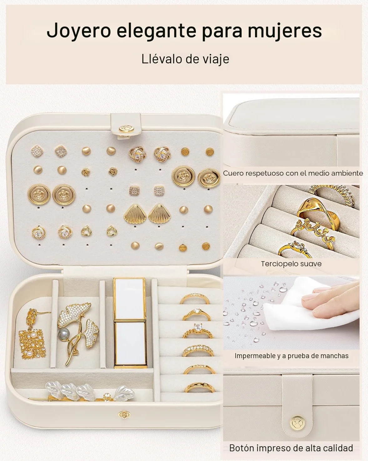 VLANDO Joyero de viaje pequeño, organizador de joyas para pendientes, estuche de viaje para mujeres