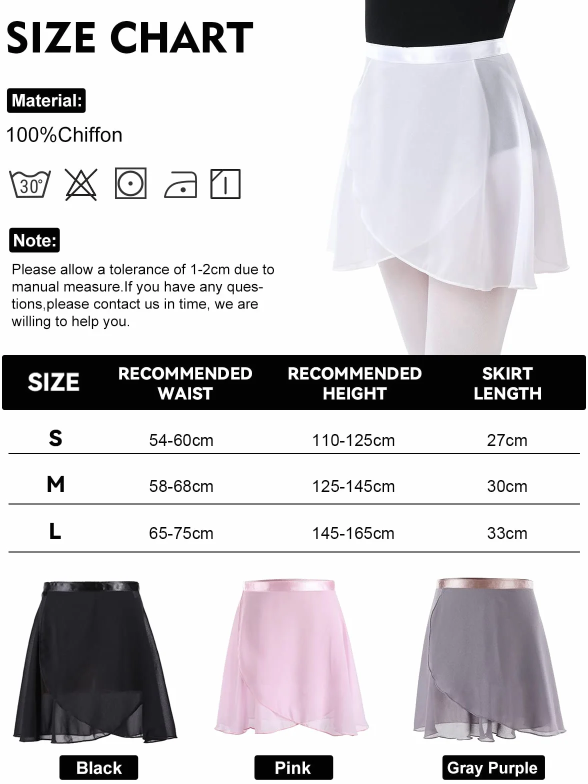 Faldas de Ballet Gasa Danza Patinaje Gimnasia Wrap Corbata Cintura Ajustable Niñas Mujeres Adultos