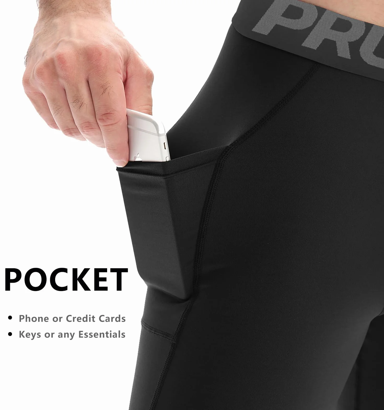 Hombre Pantalón de Compresión Deportivo Mallas con Bolsillos para Teléfono