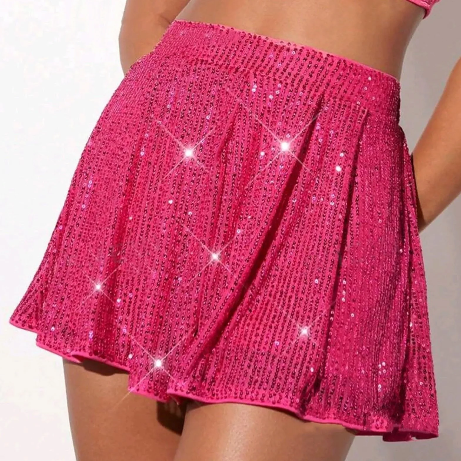 Pantalones cortos 3/4 purpurina brillante lentejuelas mujer Rosa intenso L