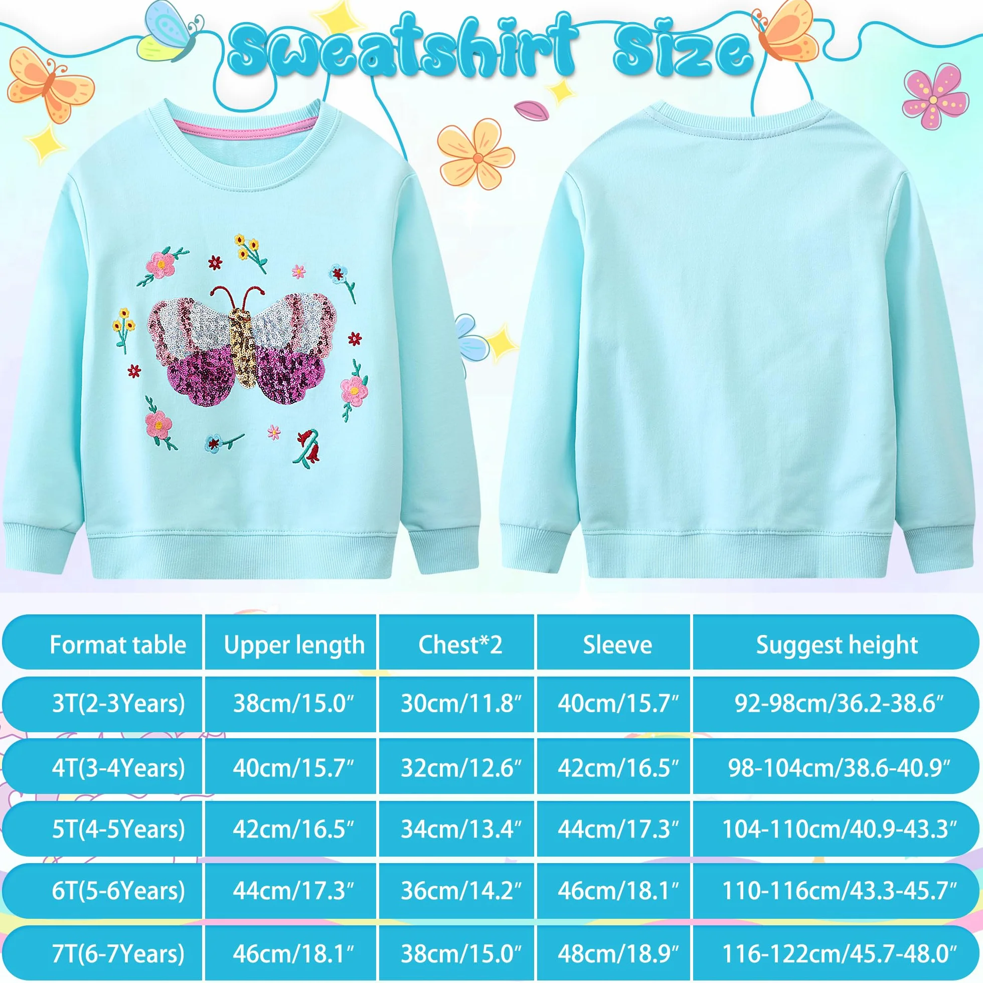 Sudadera Niñas Manga Larga Algodón Unicornio Arcoíris Cuello Redondo Casual Top 2-7 años