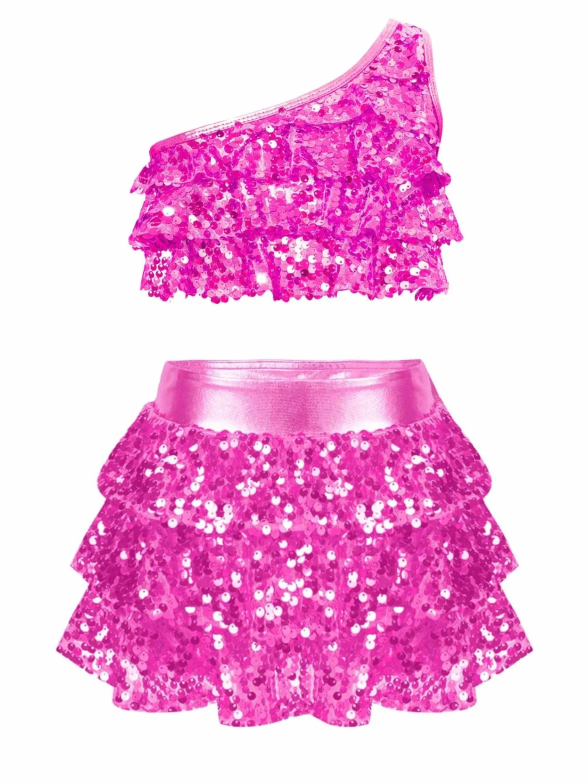 Traje de baile lentejuelas dos piezas niñas elástico falda top fiesta