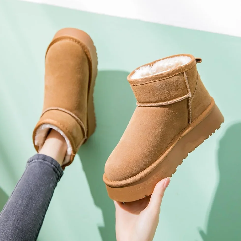 Women's Classic Ultra Mini Platform Fashion Boot Suede Leather Winter Anti-Slip Snow Boots
