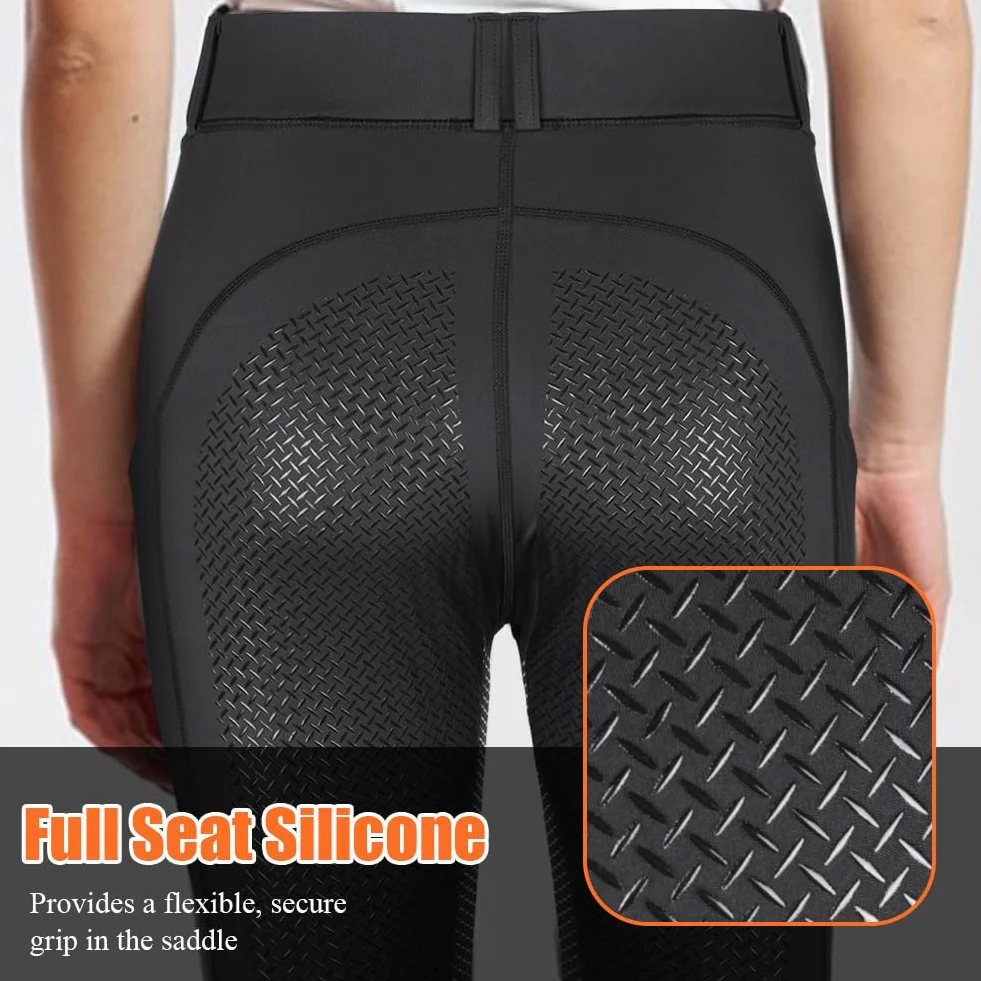 HOTUT Jodhpurs de silicona con agarre completo para mujer, leggings de equitación con bolsillos para teléfono