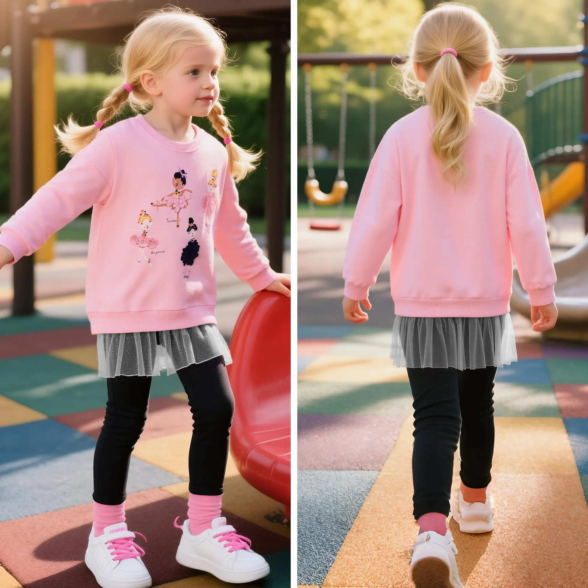 Sudadera Niña Algodón Bordado Apliques Princesa Manga Larga Cuello Redondo Pullover Casual 2-7 años