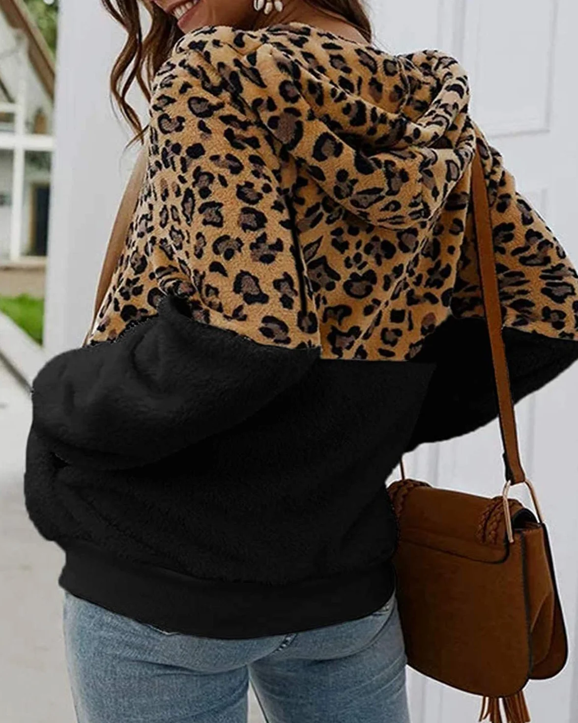 ABINGOO Abrigo Mujer Chaqueta Suéter Otoño Invierno Leopardo Lana Sudadera con Capucha