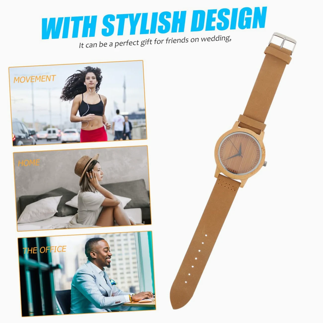 Reloj de Madera de Bambú Movimiento de Cuarzo, Diseño Elegante y Sencillo para Hombres y Mujeres, Adecuado para Cumpleaños y Actividades al Aire Libre