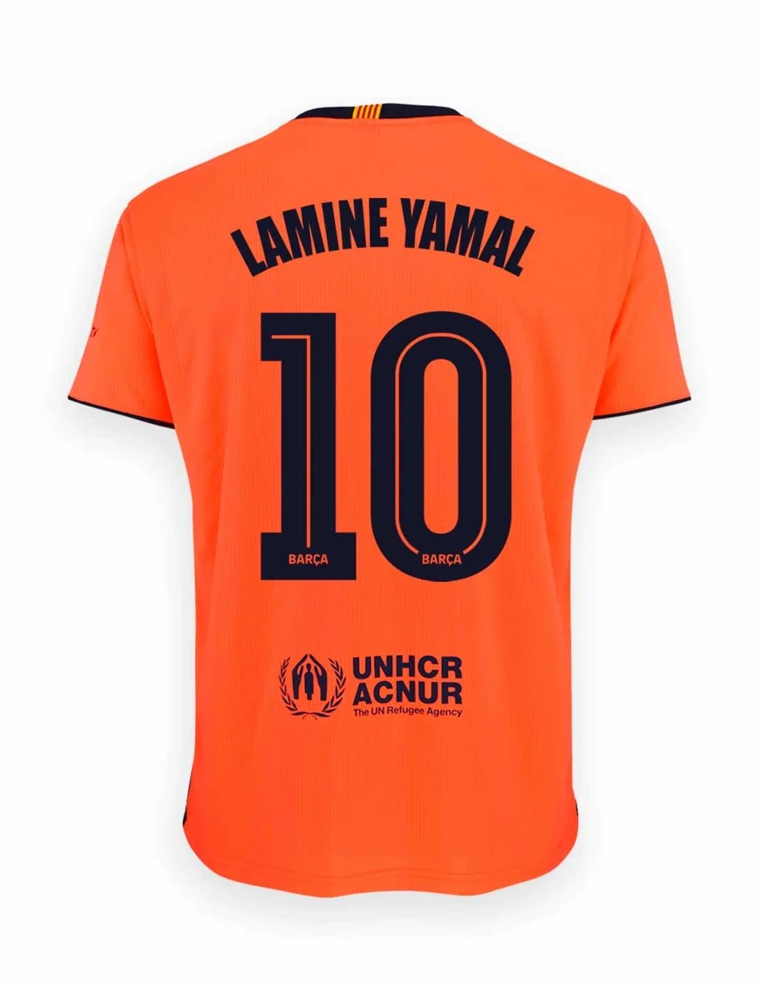 FC Barcelona Camiseta y Pantalón Unisex Niños 10 Años Naranja Tercera Equipación 25/26 Réplica Oficial Lamine Yamal Poliéster