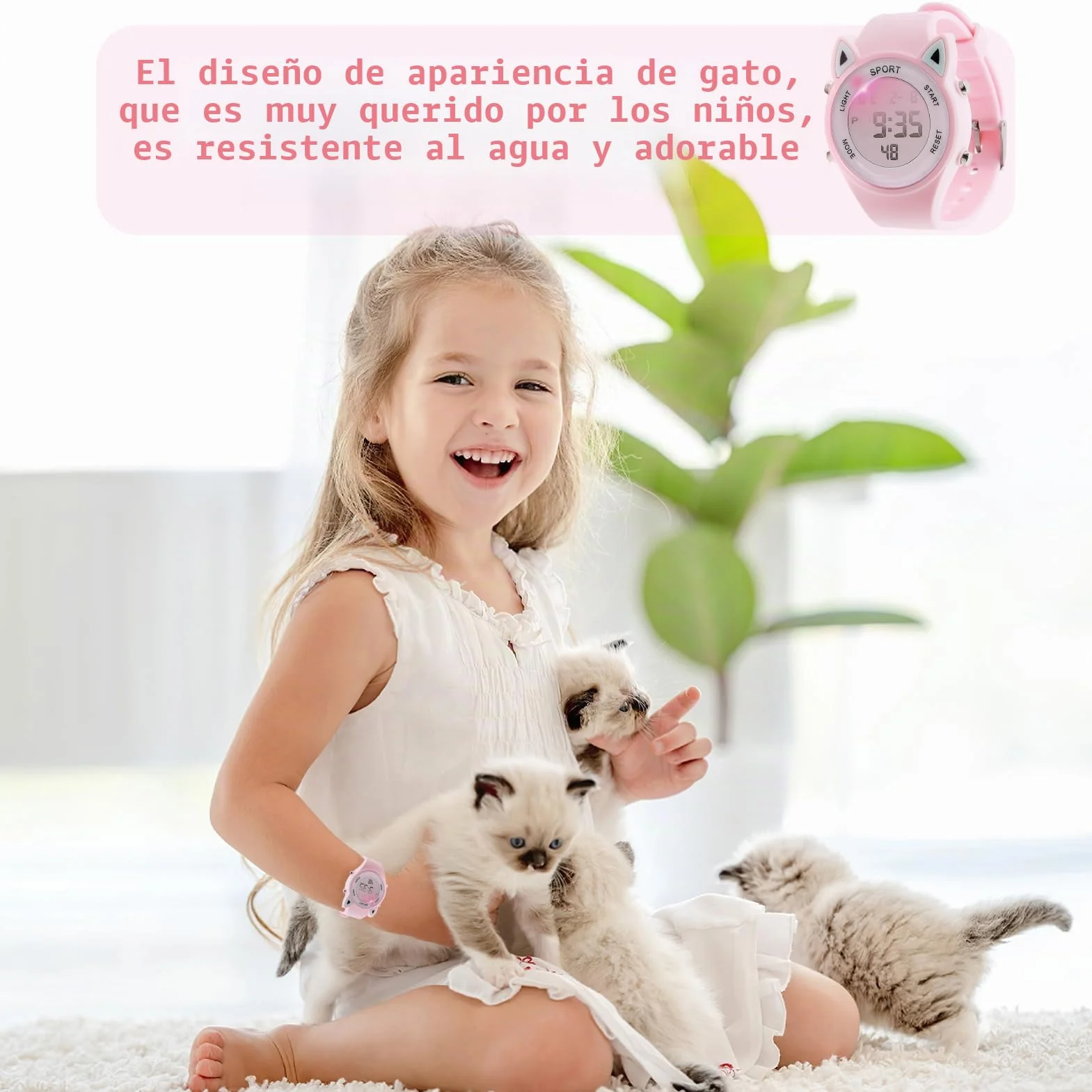 Reloj Digital para Niña con Disegno 3D Orecchie di Gatto Impermeabile 30M Alarma Cronómetro Luz