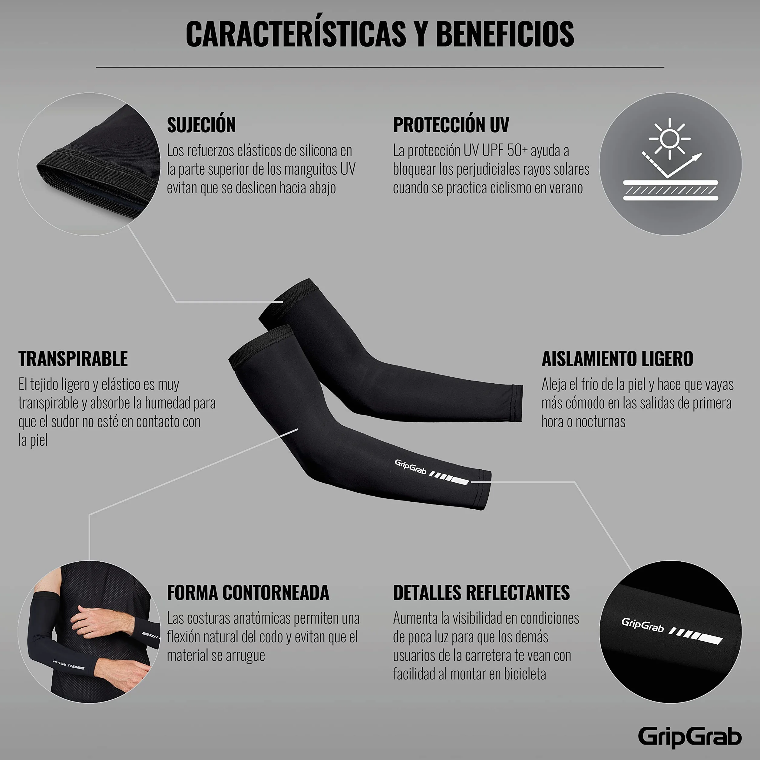 GripGrab Manguitos Ciclismo UPF 50+ Protección Solar Antideslizantes Ligeros Transpirables
