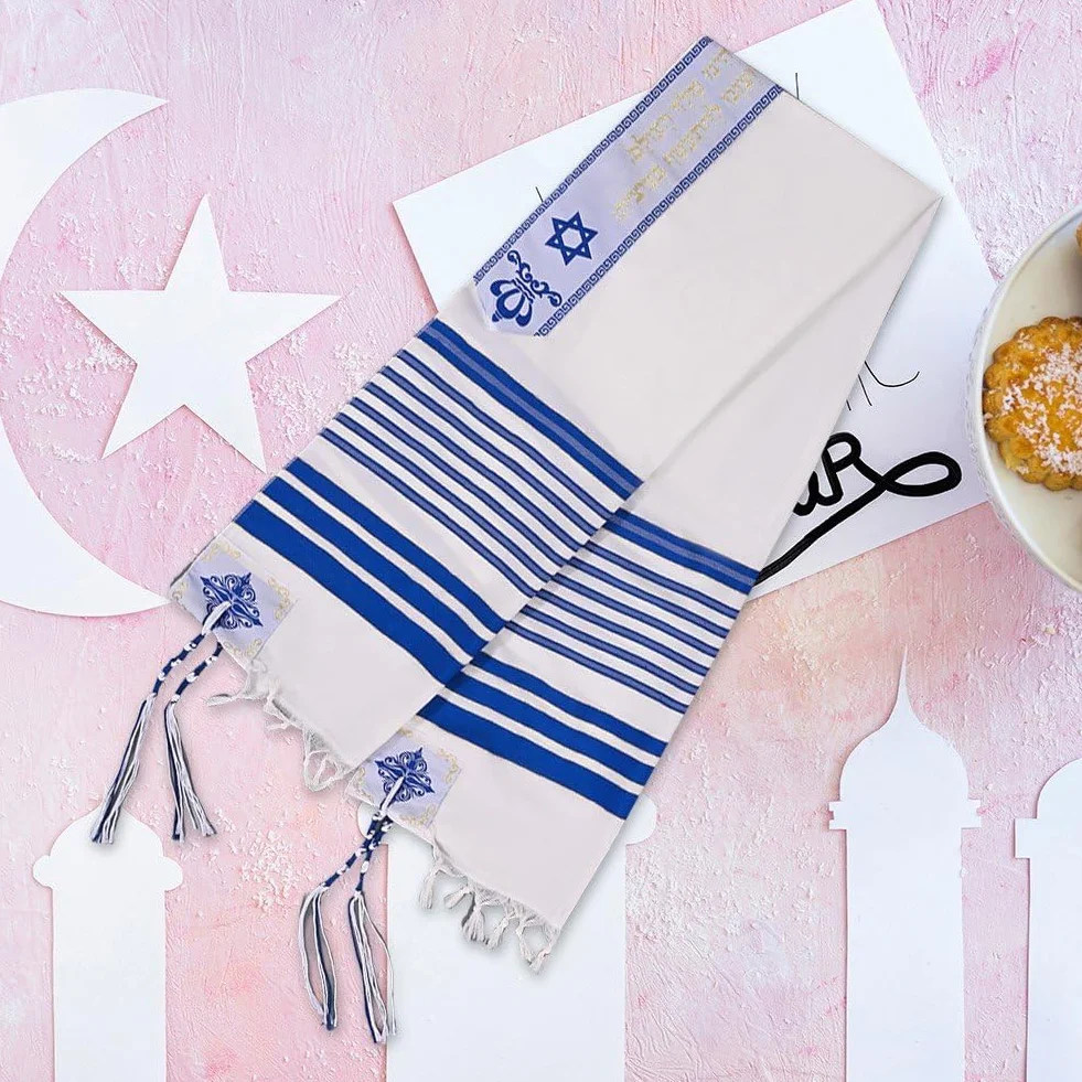 Chal De Oración Judío Tallit Katan Israel con Cuerdas Tzitzit Tallit Tradicional Israelí con Bendición En Banda para Cuello para Hombres Y Mujeres