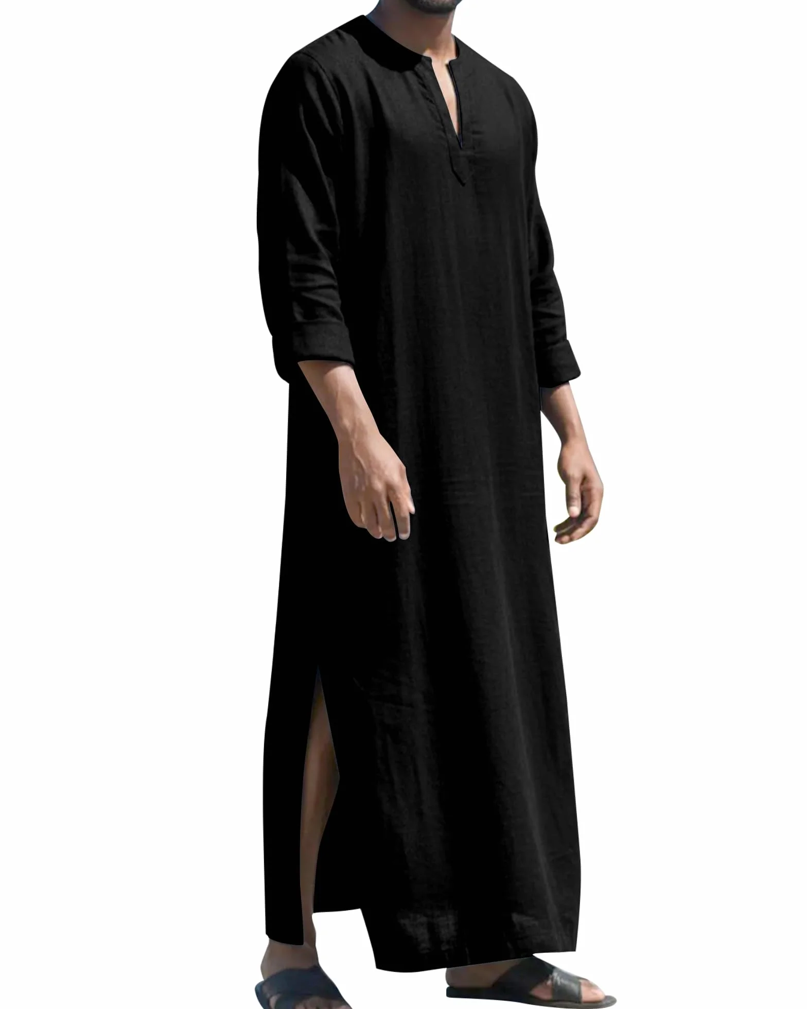 LVCBL Caftán de manga larga para hombre con bolsillos, ajuste universal, M-3XL