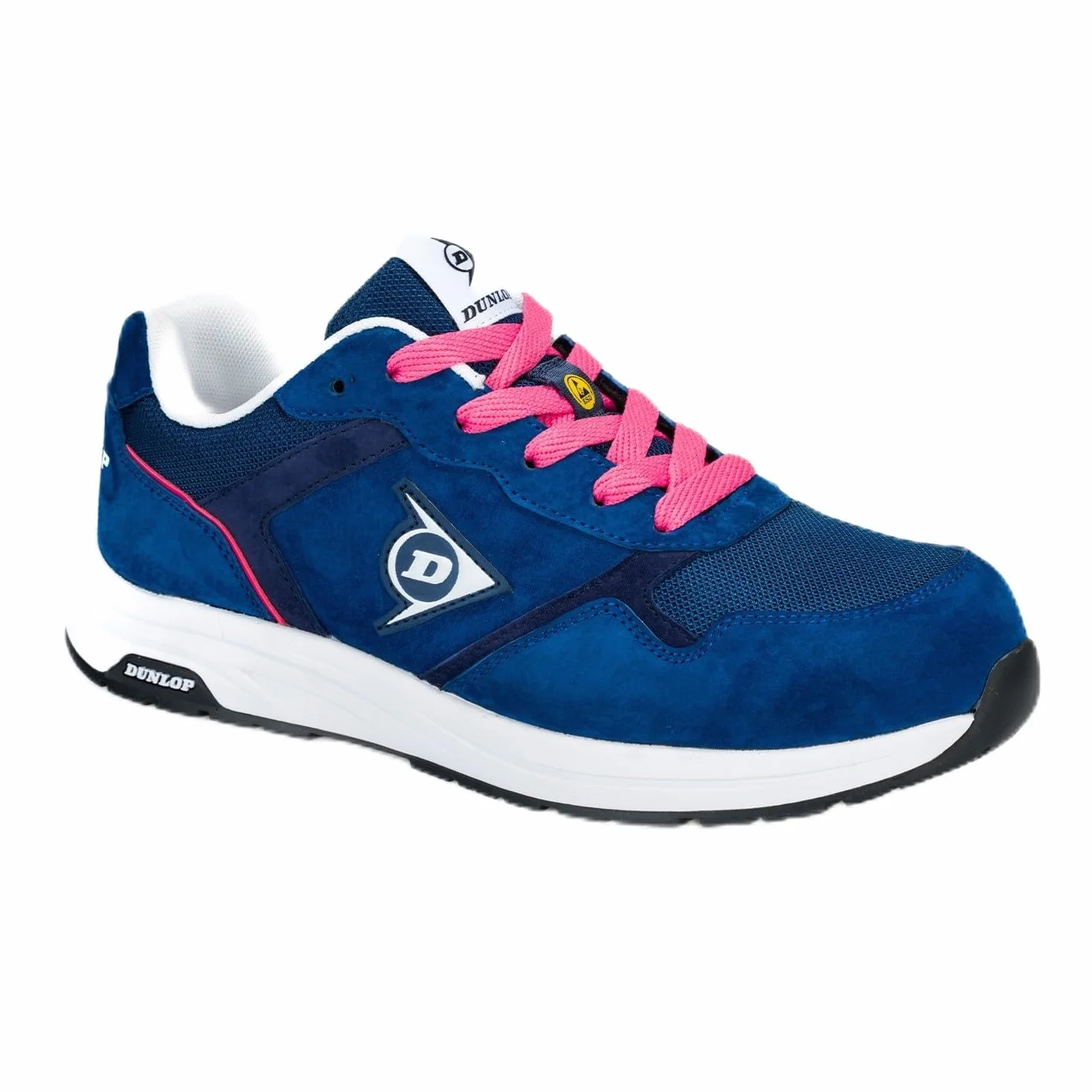 DUNLOP Zapato de Seguridad S3S Lady Arrow EVO Mujer Piel Ante Mesh Azul Rosa Puntera Fibra Vidrio Suela EVA HRO