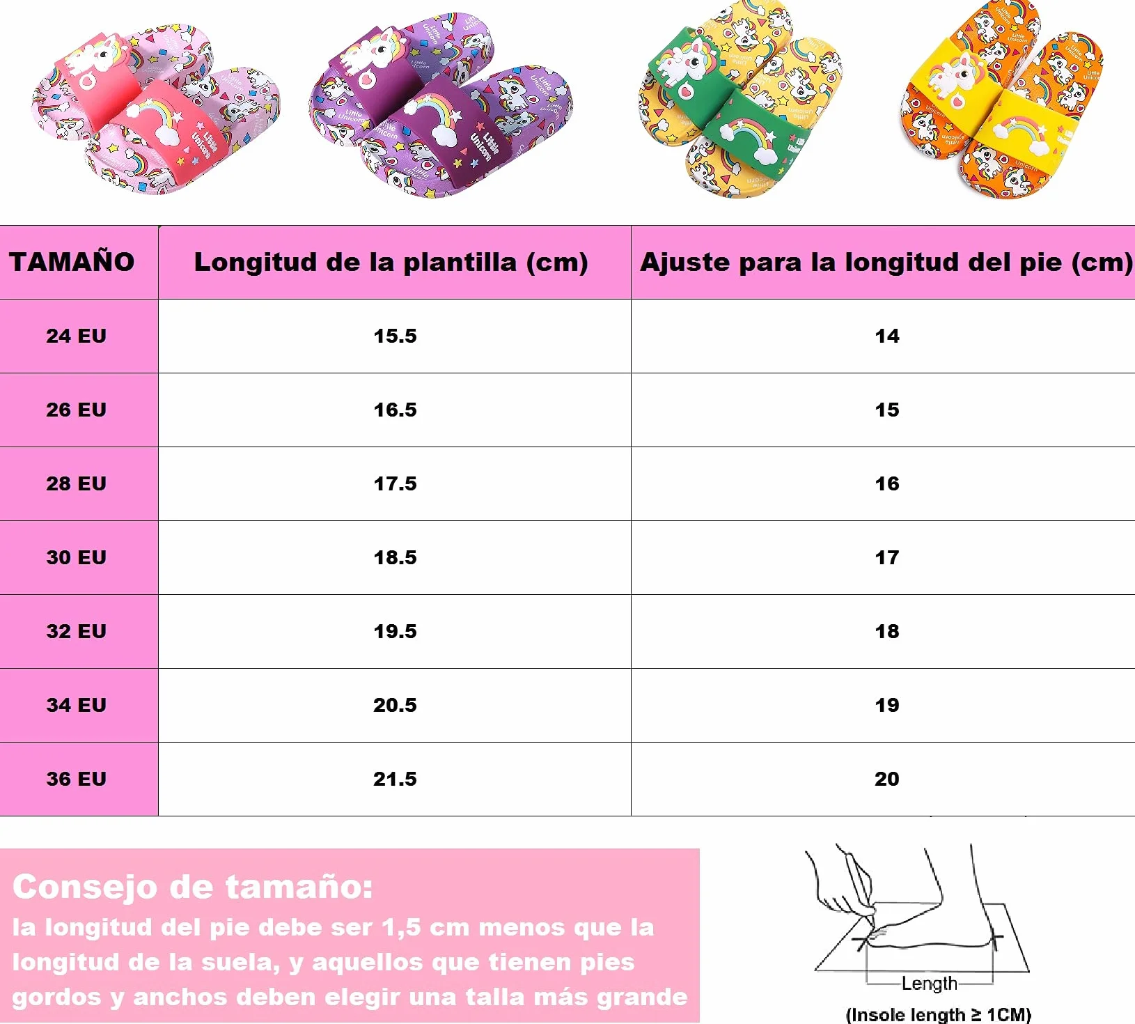 Chanclas para Niñas Sandalias de Baño Antideslizantes Unicornio