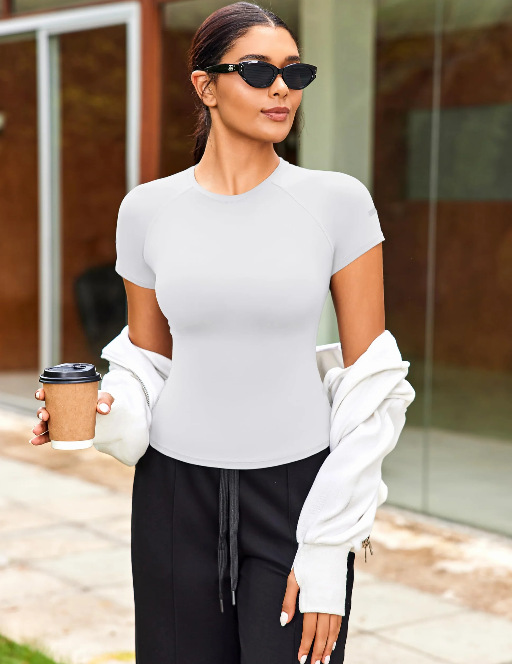 PINSPARK Camiseta Deportiva Mujer Manga Corta Transpirable Yoga Fitness Correr