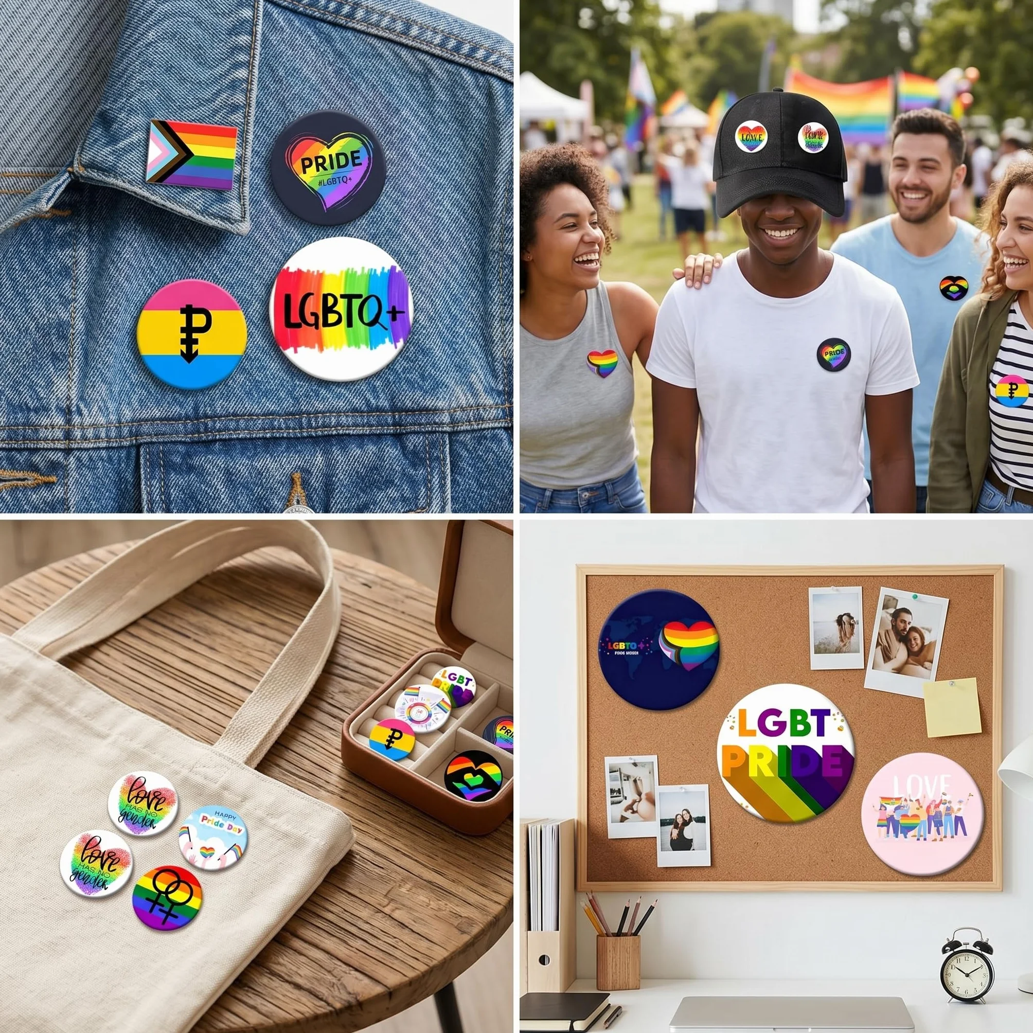 Chapas Pride LGBTQ 15 Piezas 44MM, Insignias Arcoíris LGBT, Pines Redondos de Metal, Set Broches Orgullo