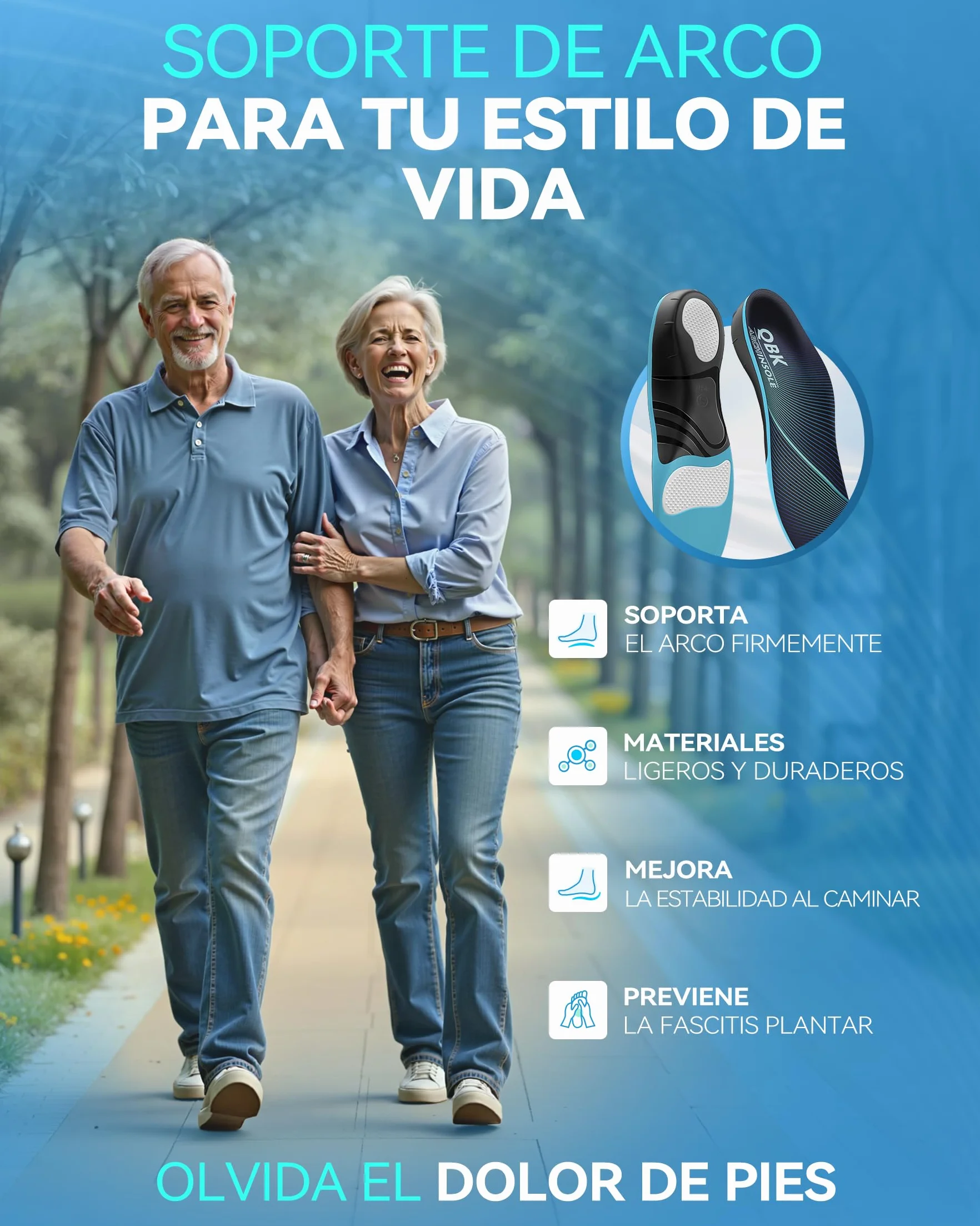 Plantilla Espolón Calcáneo QBK, Plantillas de GEL para Fascitis Plantar, Arco Alto, Pie Plano, XS