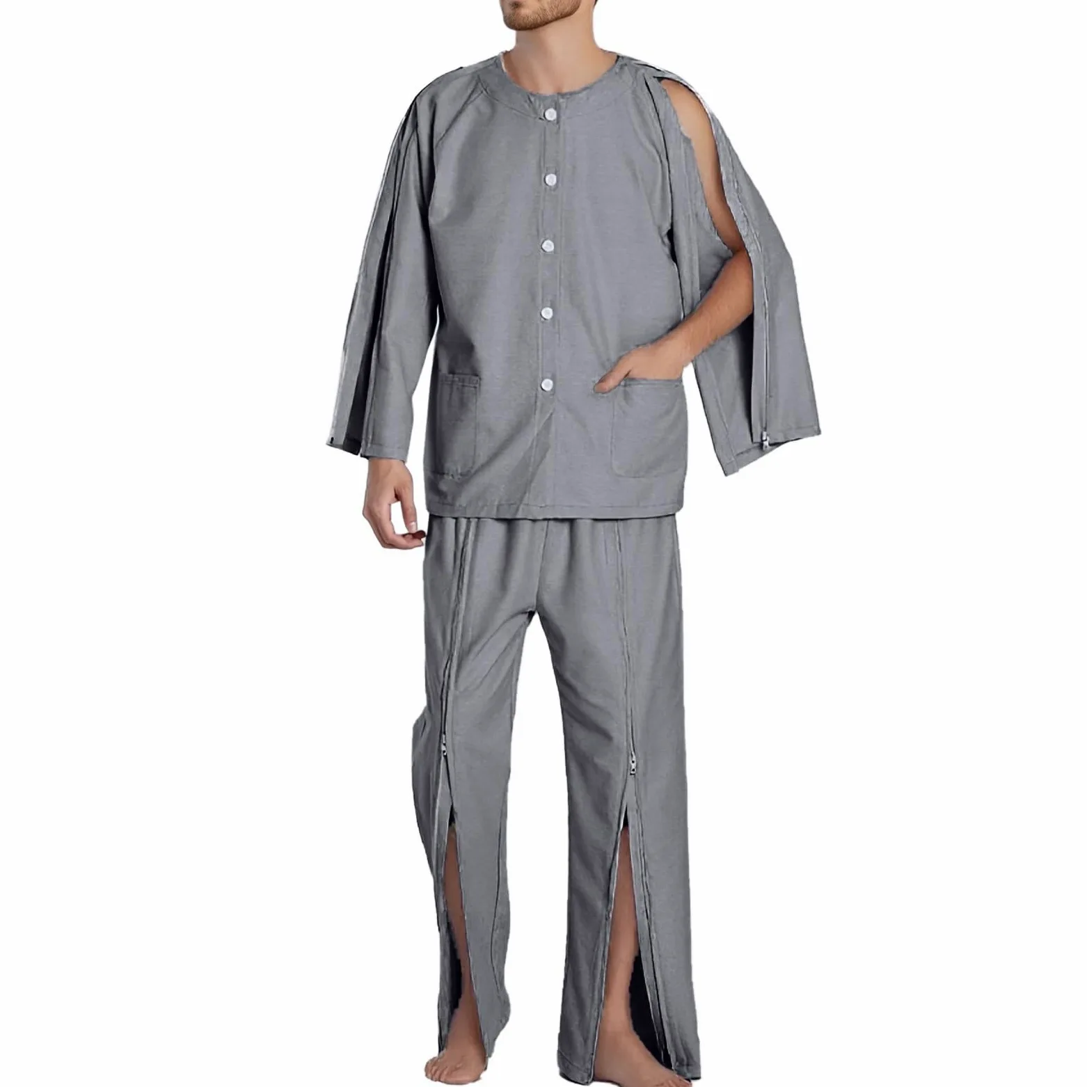 Conjunto de pijamas para hombre, para pacientes postrados, ropa totalmente abierta con desgarro, ayuda al cuidado, fractura rehabilitación hospital bata de ancianos, transpirable, todas las