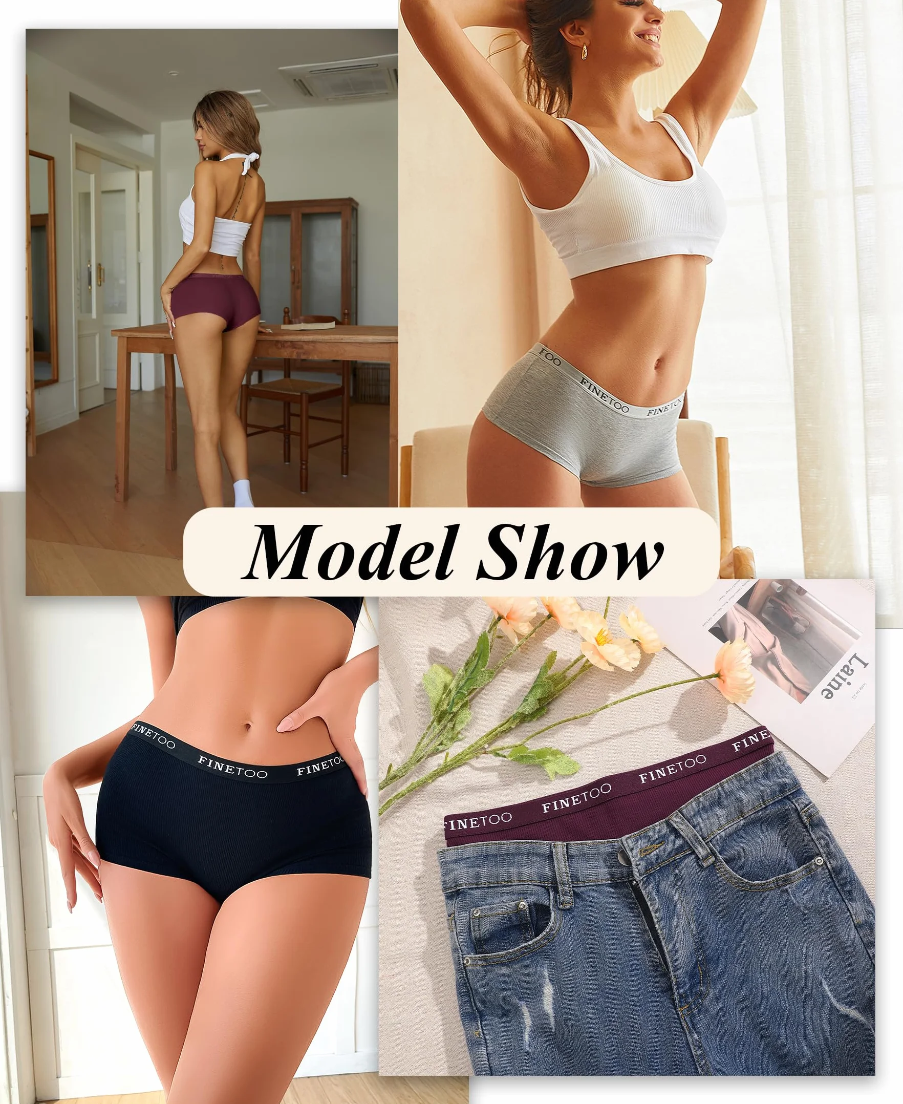 FINETOO Bragas de Algodón de 3 Piezas Calzoncillos Boxer de Mujer Suaves Transpirables S-XL