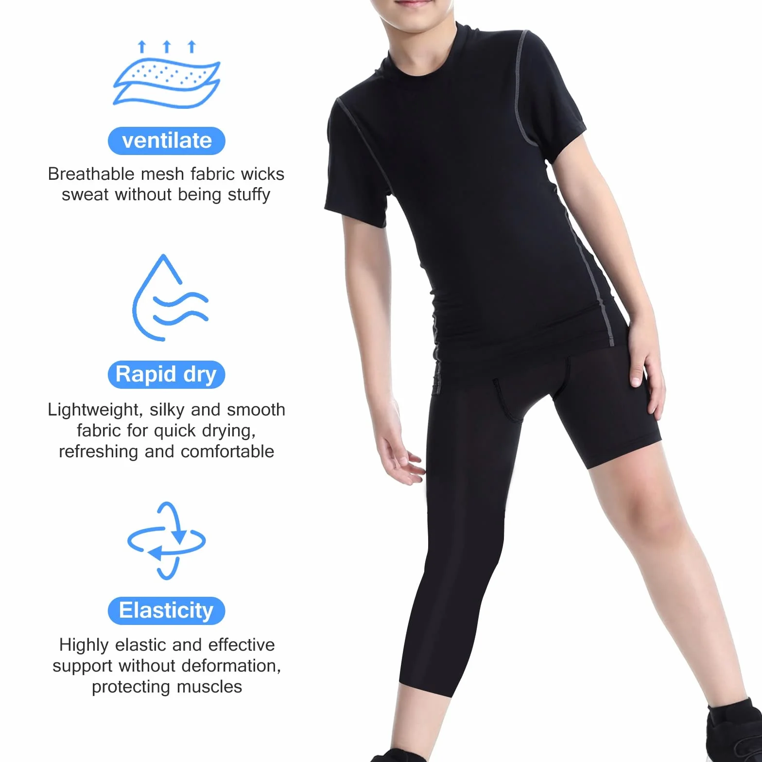 Pantalones de Compresión de Una Pierna para Niños Mallas 3/4 Baloncesto Deportivas Capa Base Fútbol Atlético