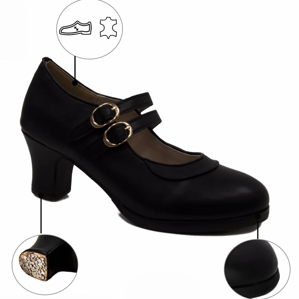 Zapato De Flamenco con Doble Suela y 2 Correas