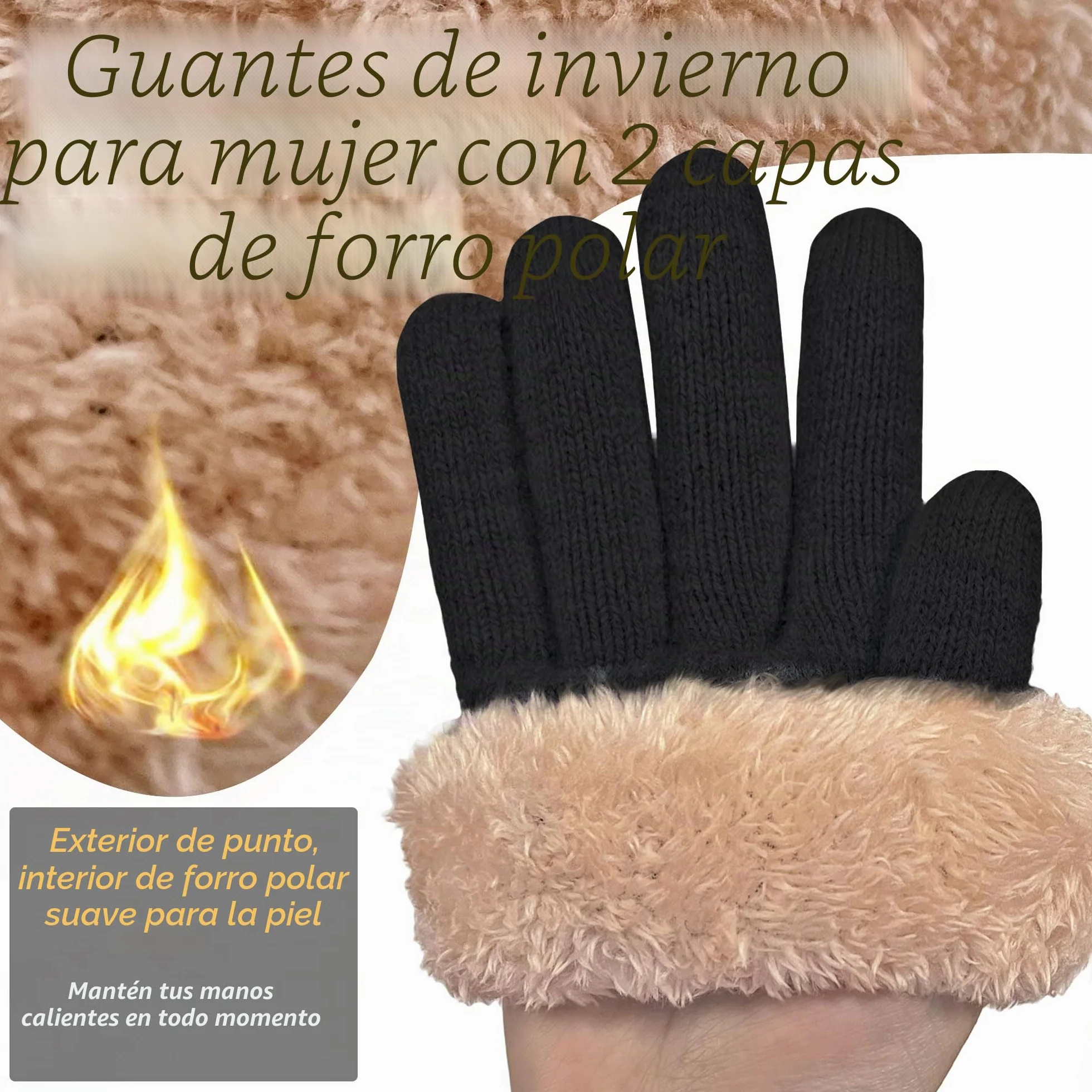 Guantes termicos Invierno Pantalla Tactiles Lana Forro Cálido Cable Tejido Resistente al Viento Guantes de Teléfono para Movil Esquiar Ciclismo Conducir