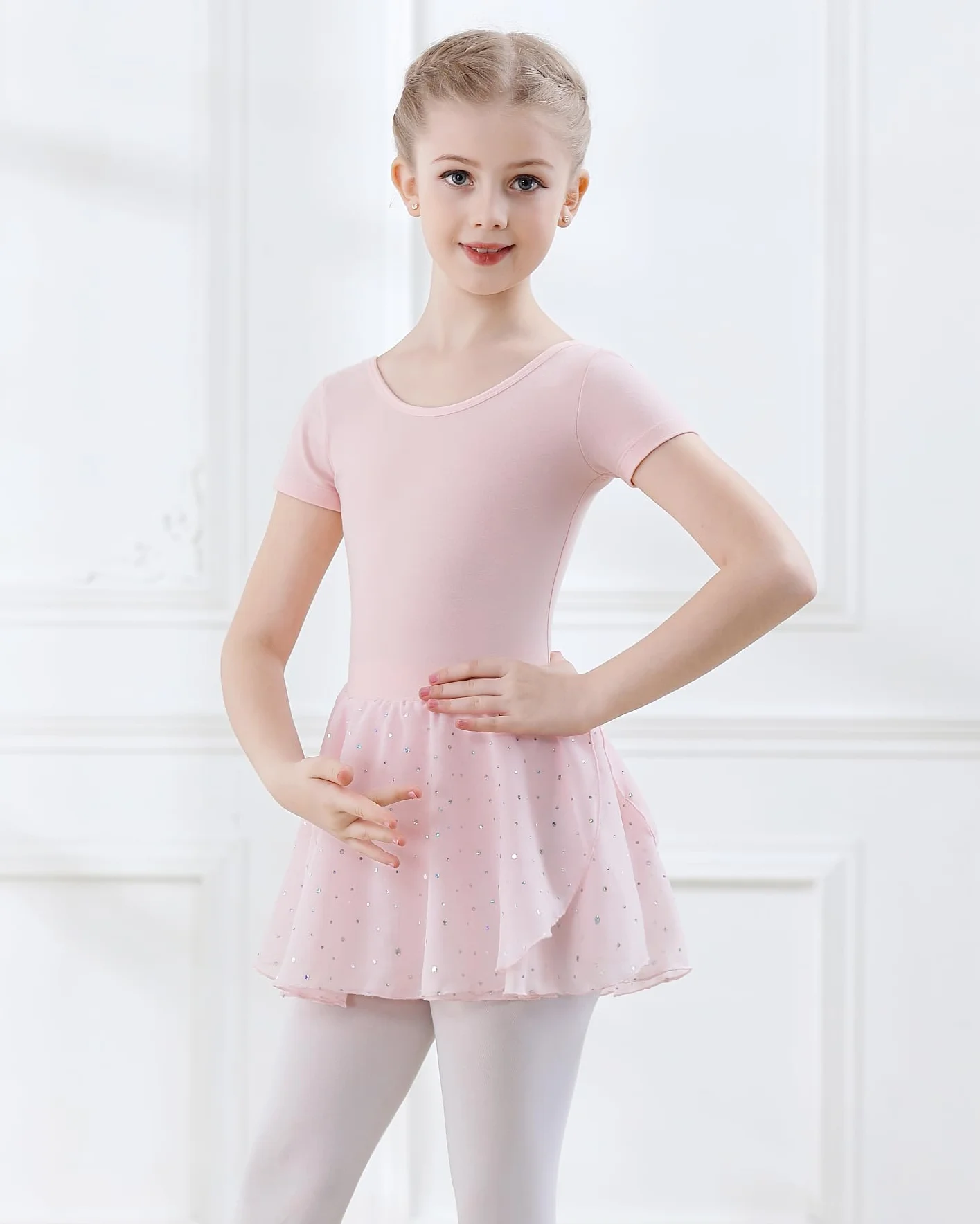 Vestido Maillot de Danza Ballet para Niña Manga Corta Leotardo Tutú