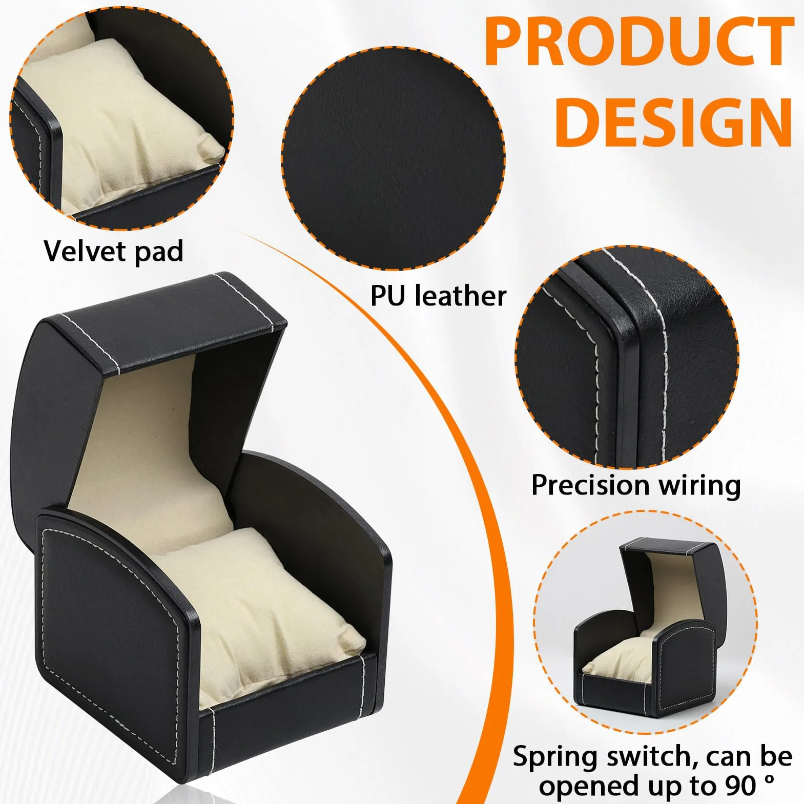 Caja de Relojes, Estuche de Relojes Una Sola Ranura con Almohadillas Extraíbles, Organizador Cuadrado para Relojes, Negro