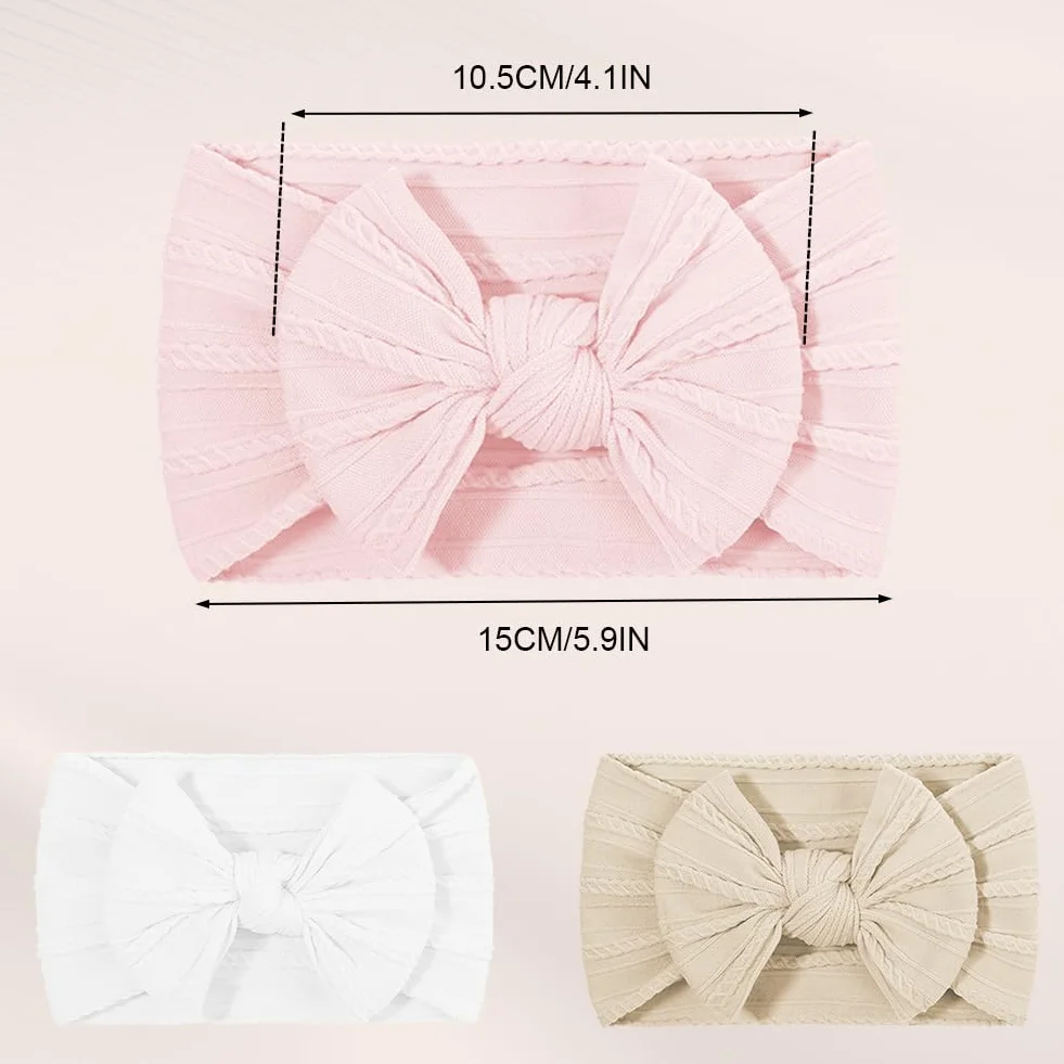 DiULi Diademas Bebé Niña 3 Colores Elástica Cintas Pelo Nylon Lactante Niño Pequeño Anchas Hairband Lazo Tela Conjunto 3pcs