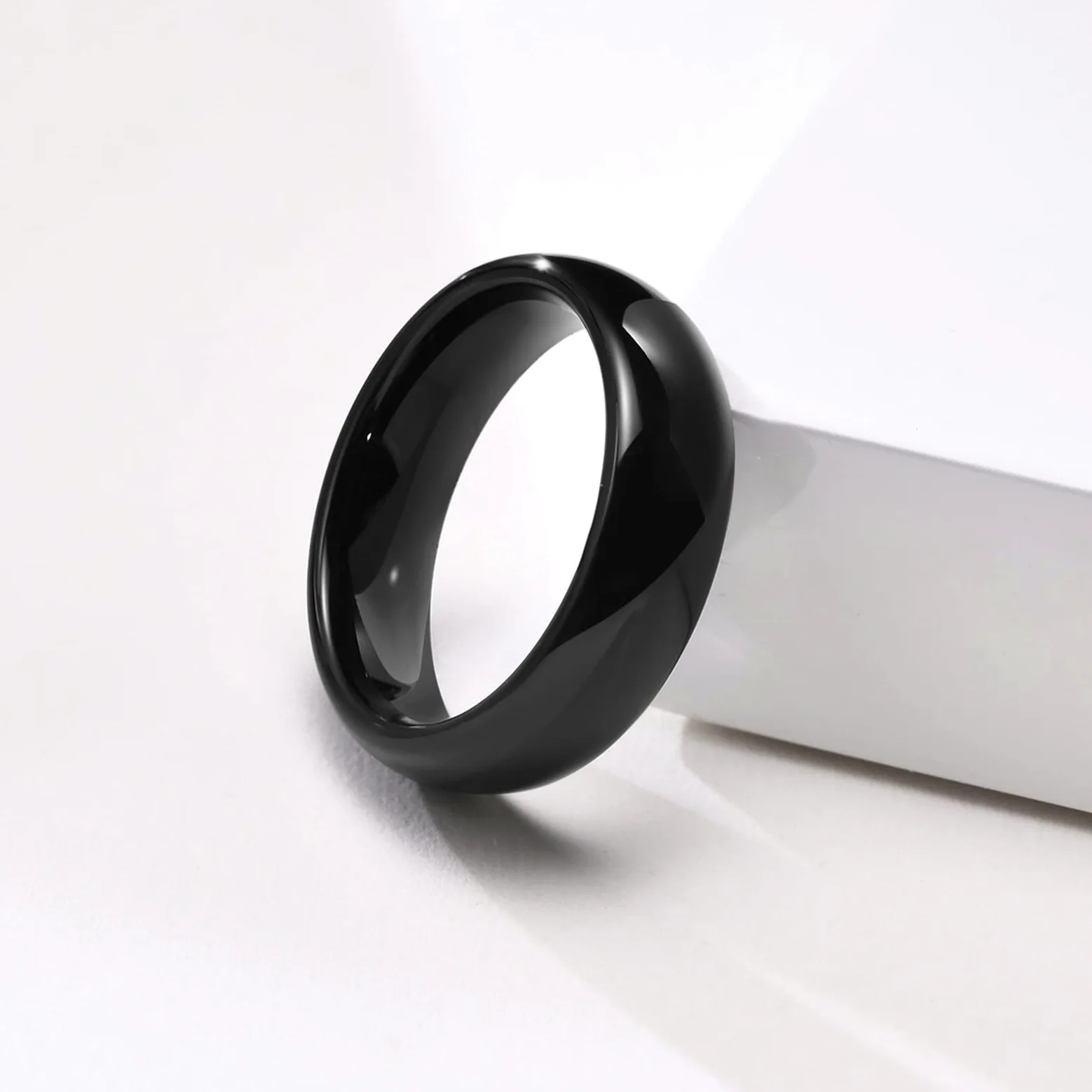 Anillos de collar para parejas, collar personalizado de tungsteno negro, anillo negro pulido, collar de cable de 6 mm, regalo de promesa para mujeres, Tungsteno, Sin gemas.