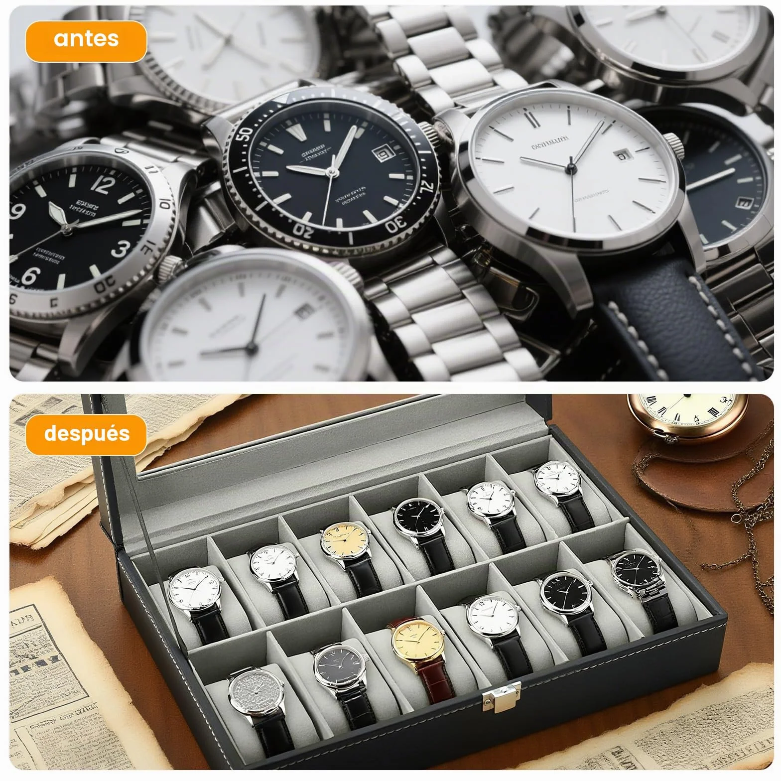 Caja de Relojes 12 Compartimentos, Estuche de Relojes de PU Cuero con Tapa de Acrílico y Cojines Extraíbles