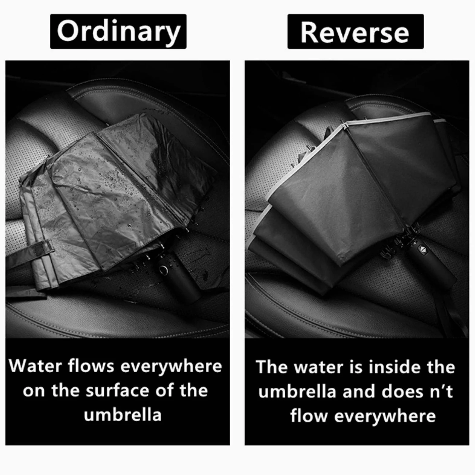 Mini Mubrella - Paraguas automático para mujer, reflectante, luz LED, tres paraguas plegables invertidos con 10 varillas resistentes al viento