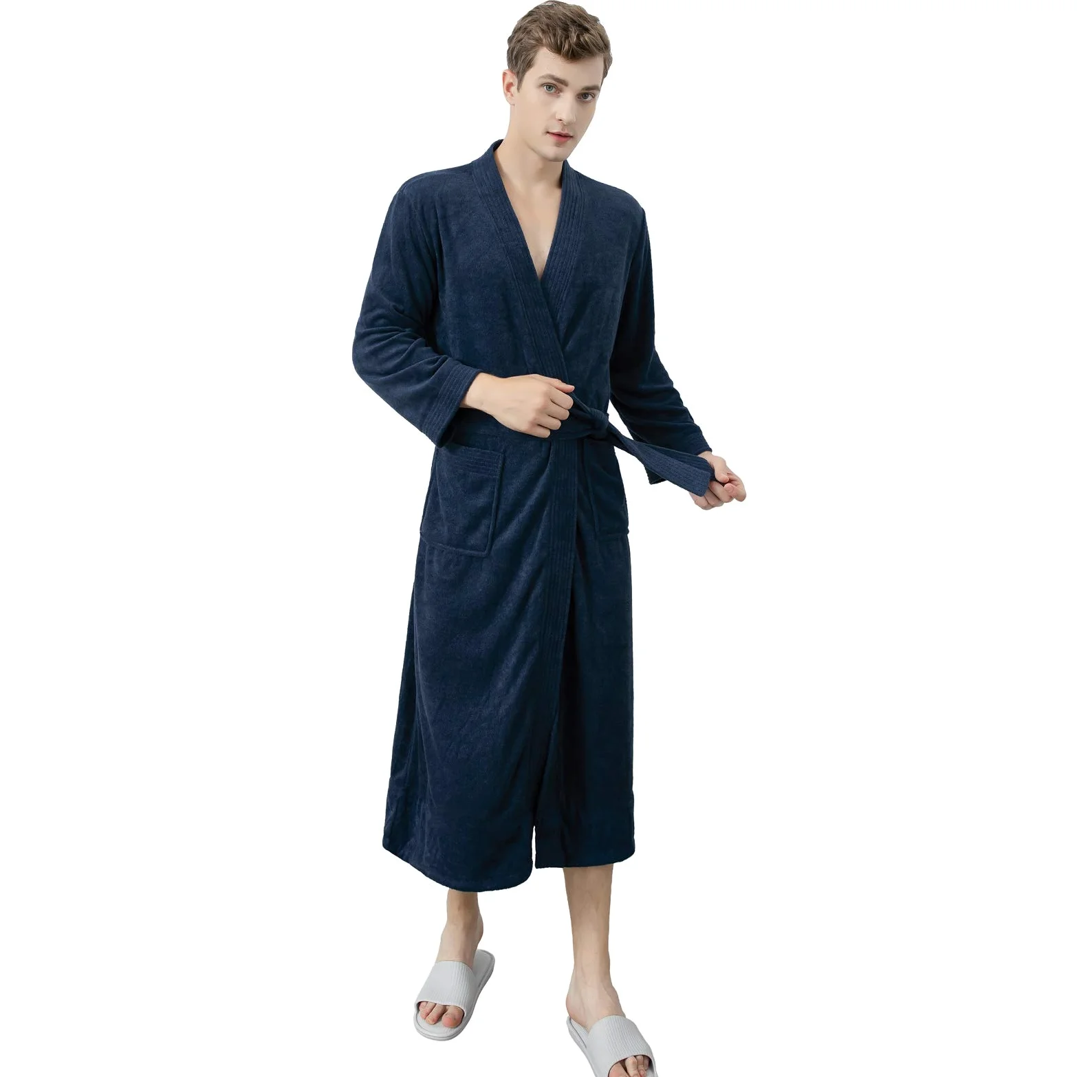 Albornoz para hombre con gofres con bolsillos para todas las estaciones, spa, hotel, piscina, ropa de dormir
