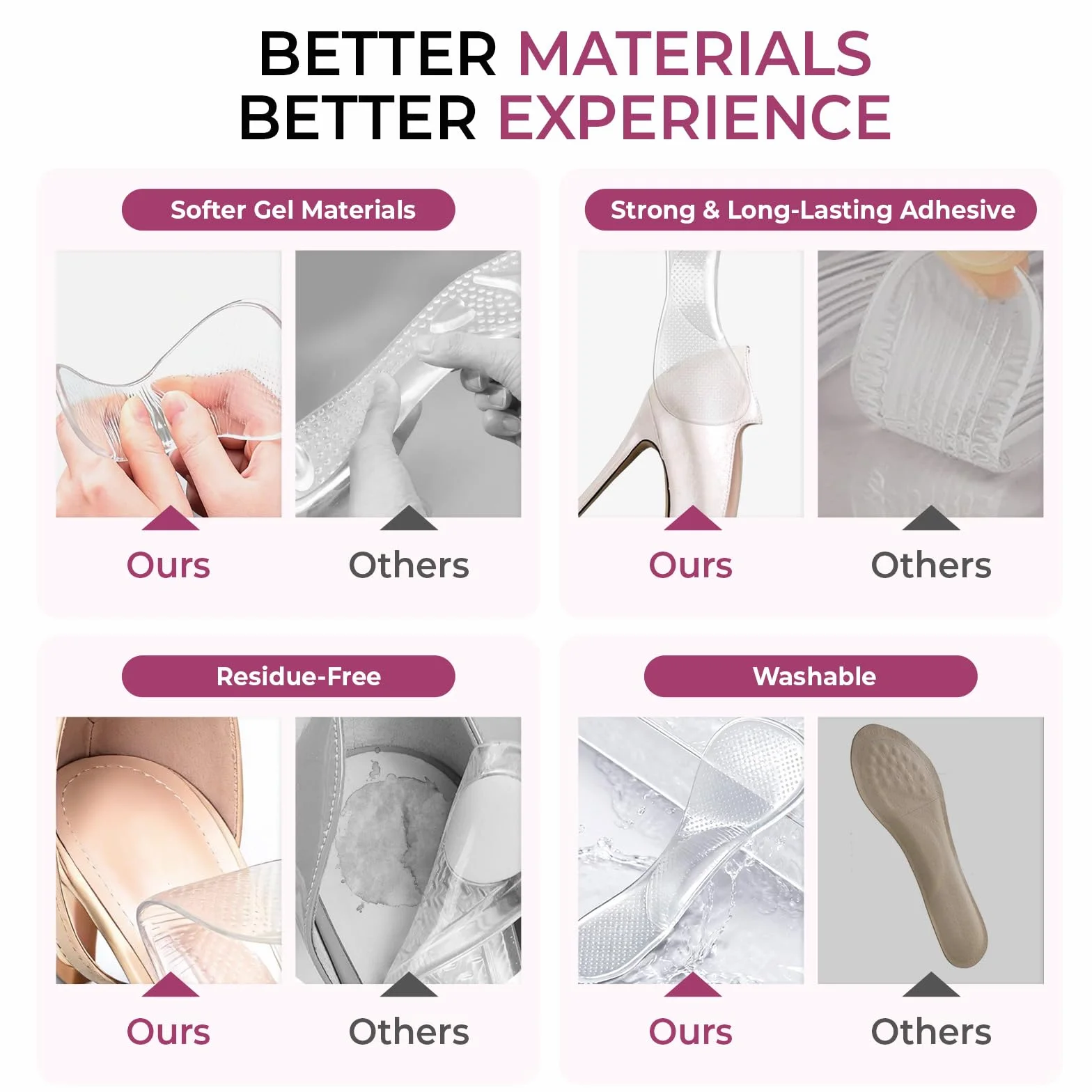 Welnove Plantillas gel Mujer 3/4 Almohadillas suaves para aliviar dolor fatiga 2 pares Sandalias tacón alto Pies planos Fascitis plantar