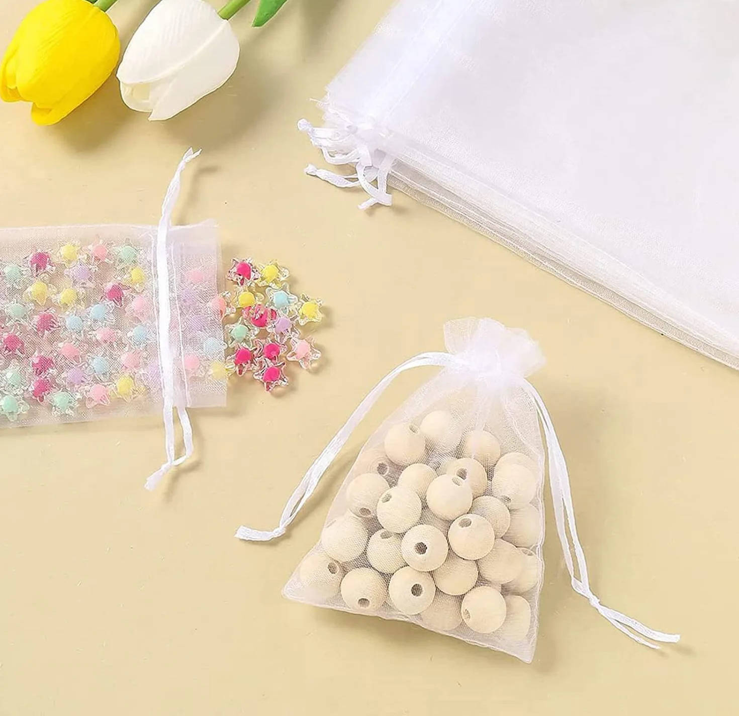 100 bolsas de organza, 7 x 9 cm, bolsas de organza, bolsas de regalo, joyas de boda, para festivales, fiestas y bodas, cordón de satén